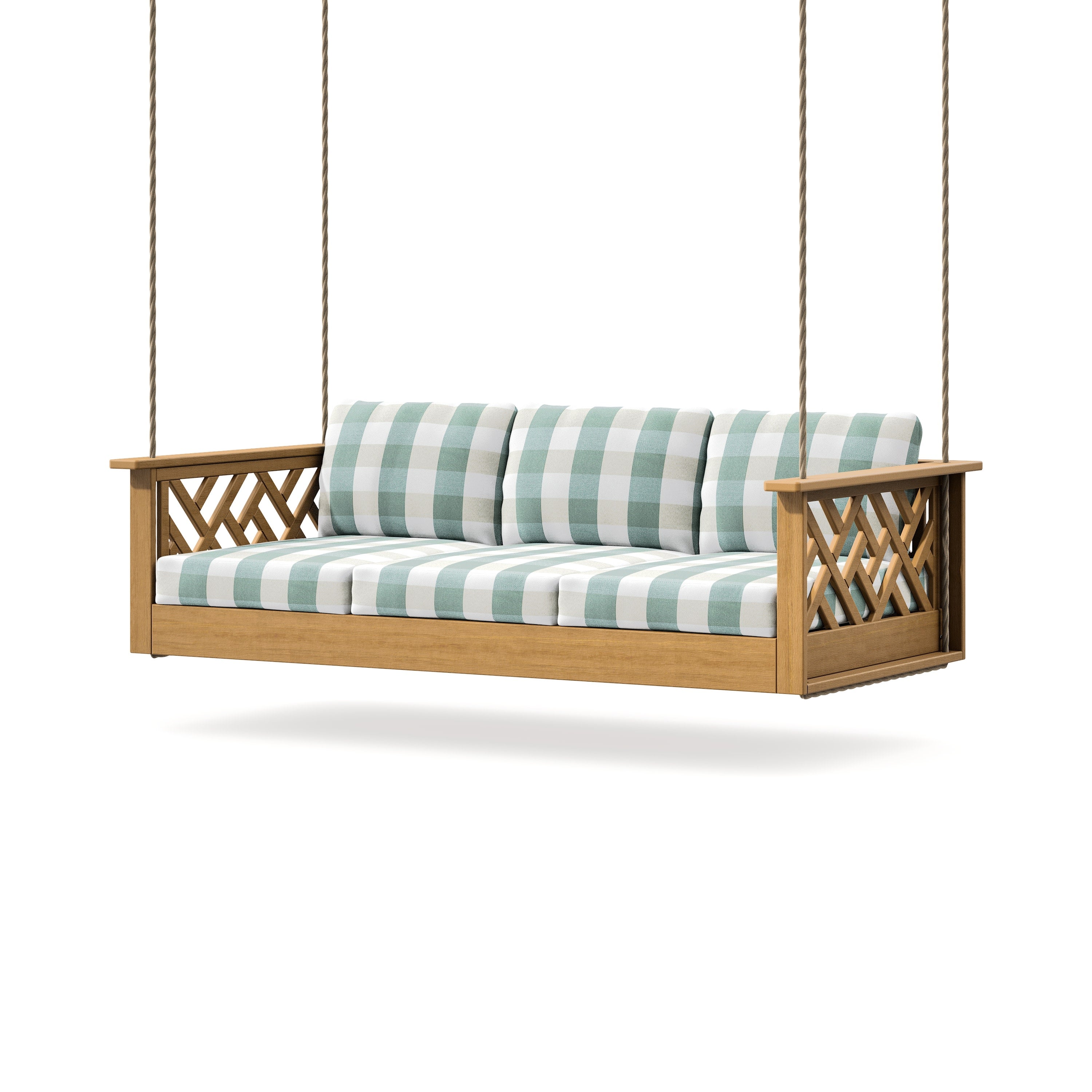 Chippendale Daybed Swing in Natural / Buffalo Plaid Glacier Spa