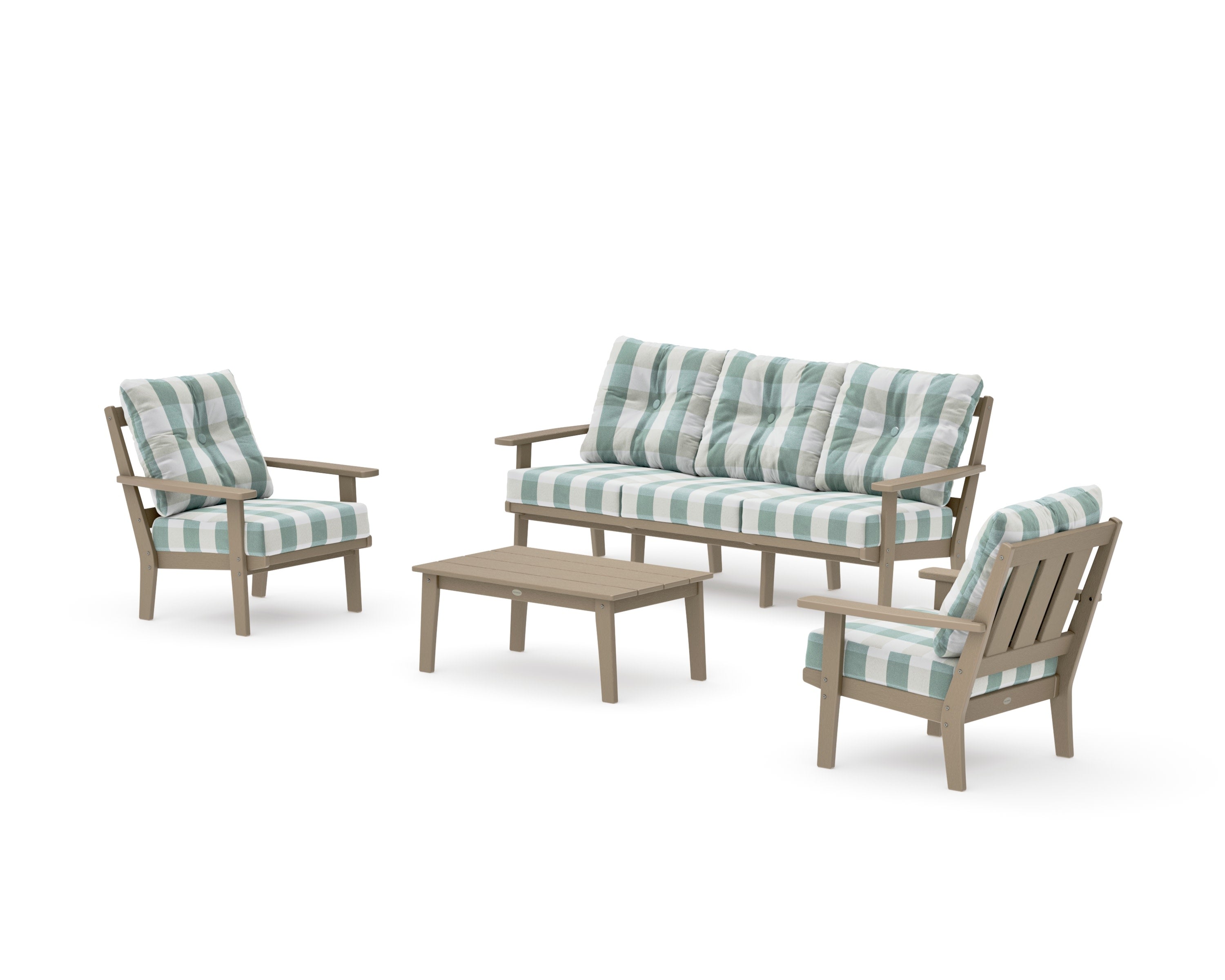 Oxford 4-Piece Deep Seating Set with Sofa in Vintage Sahara / Buffalo Plaid Glacier Spa