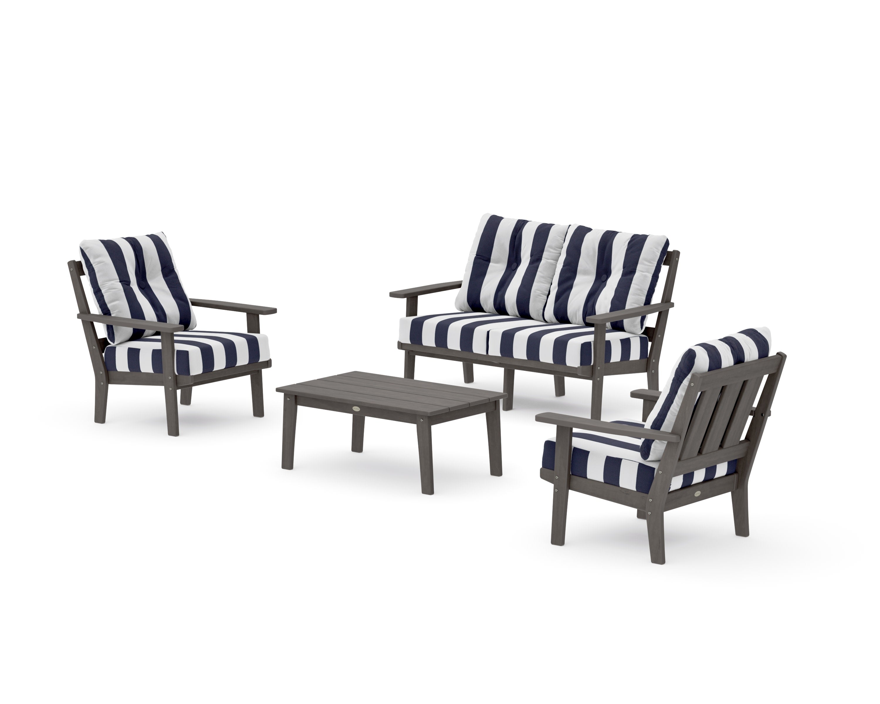 Oxford 4-Piece Deep Seating Set with Loveseat in Driftwood / Cabana Stripe Navy