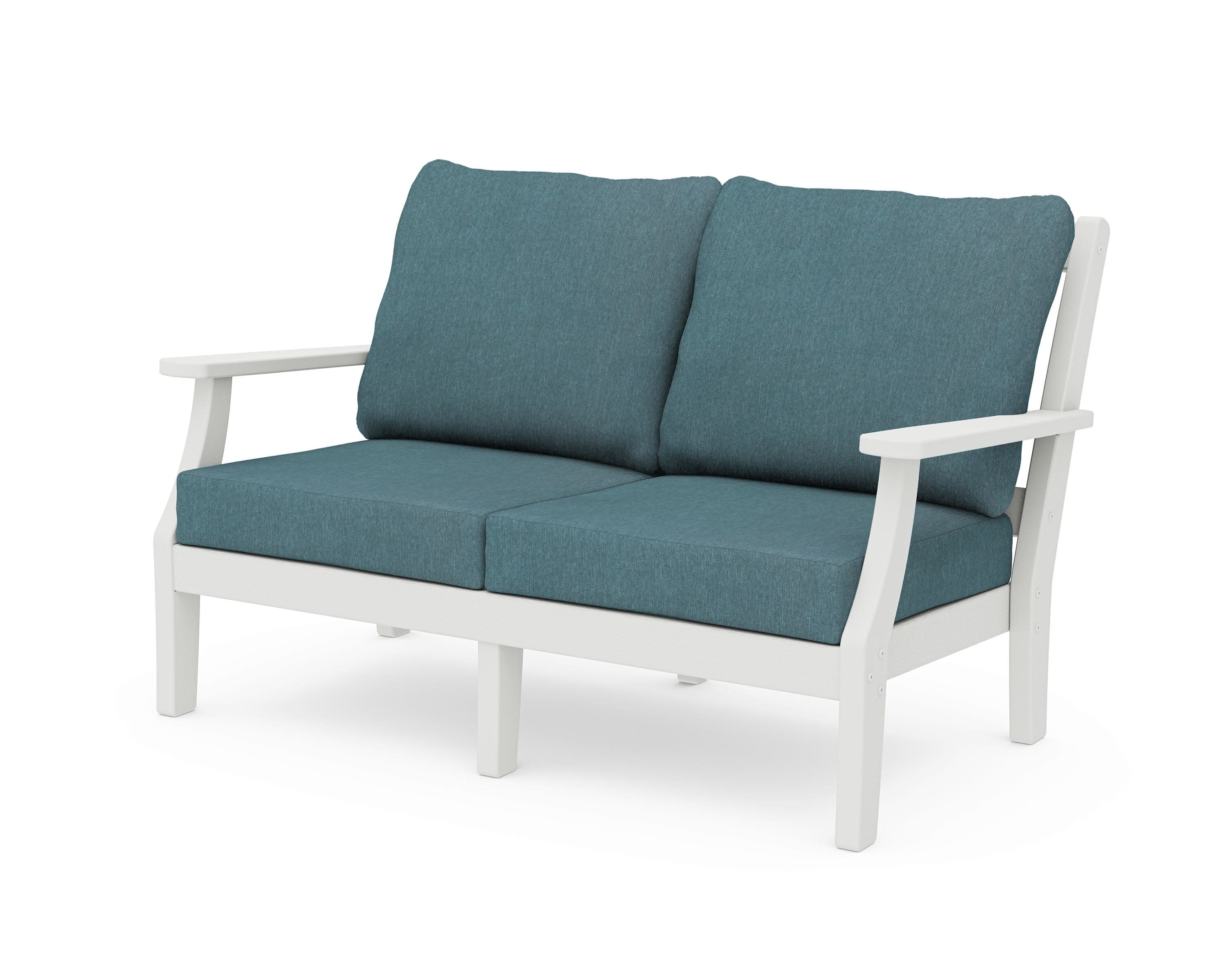 Chinoiserie Deep Seating Loveseat in Vintage White / Ocean Teal