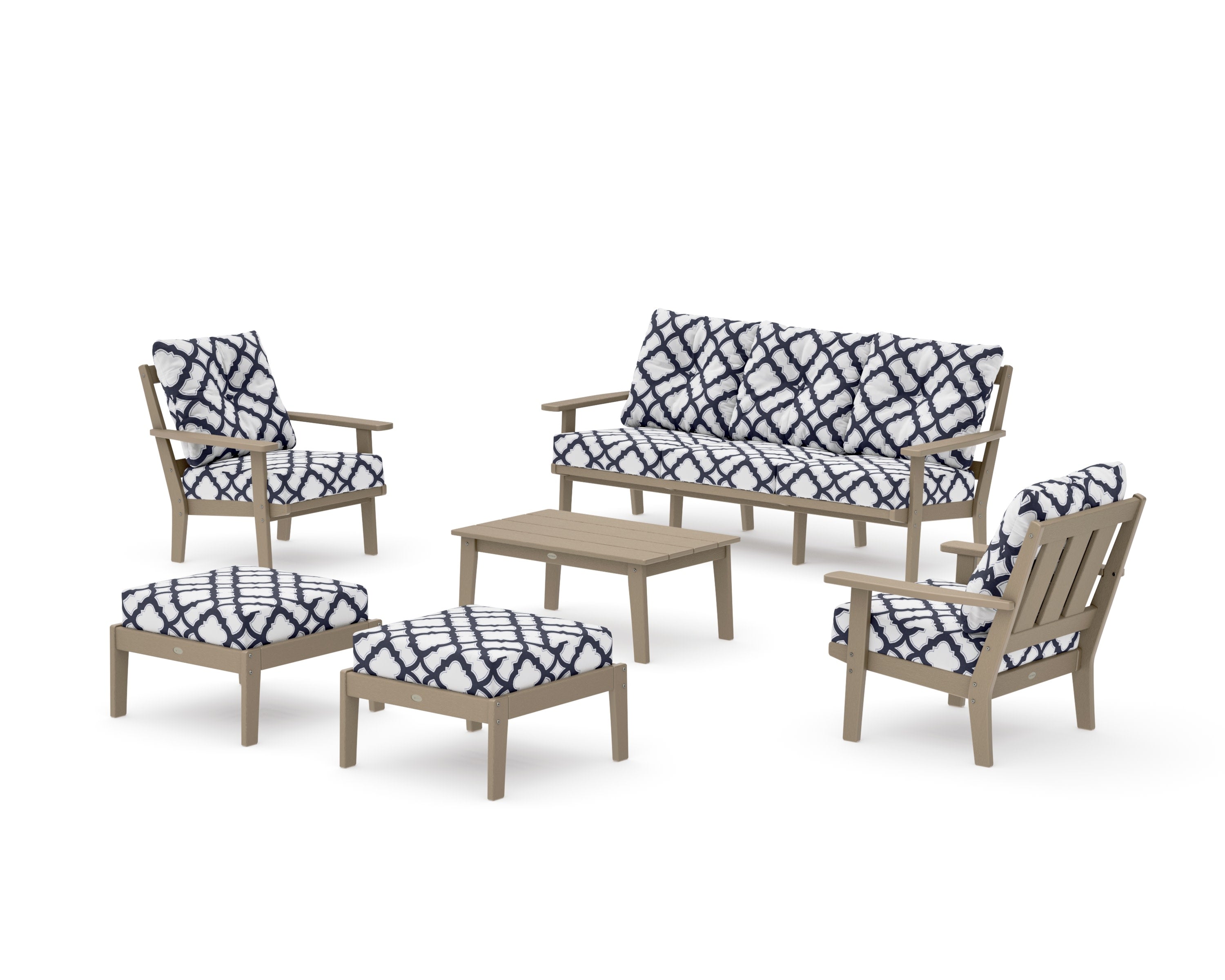 Oxford 6-Piece Lounge Sofa Set in Vintage Sahara / Trellis Navy