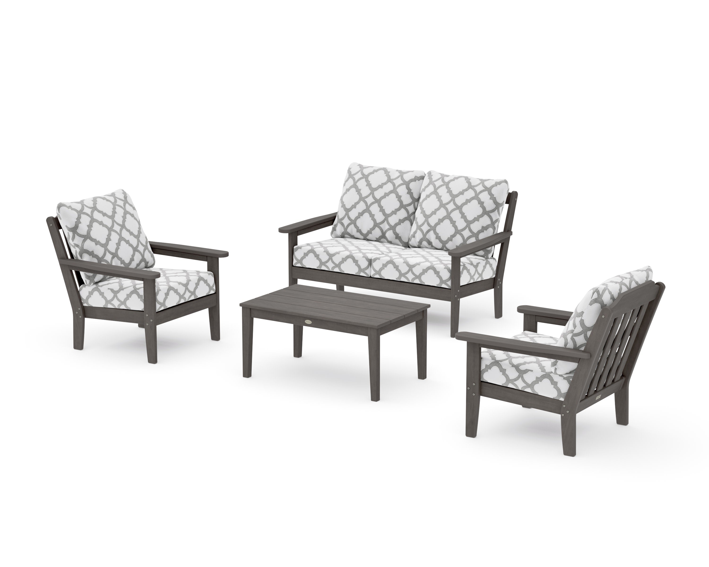 Cottage 4-Piece Deep Seating Set with Loveseat in Driftwood / Trellis Grey Mist