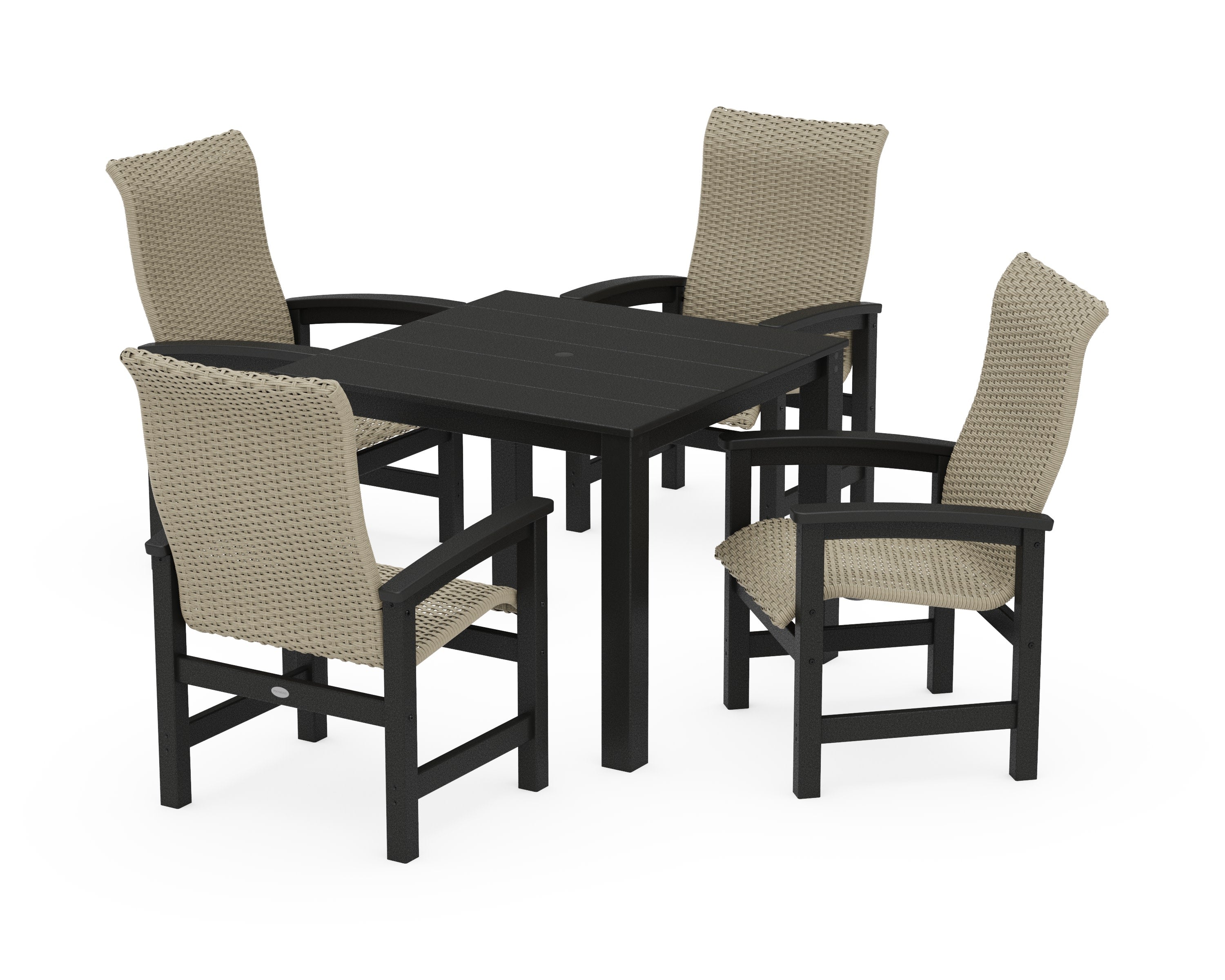 Coastal Woven High-Back 5-Piece Parsons Dining Set in Black / Dune Grass