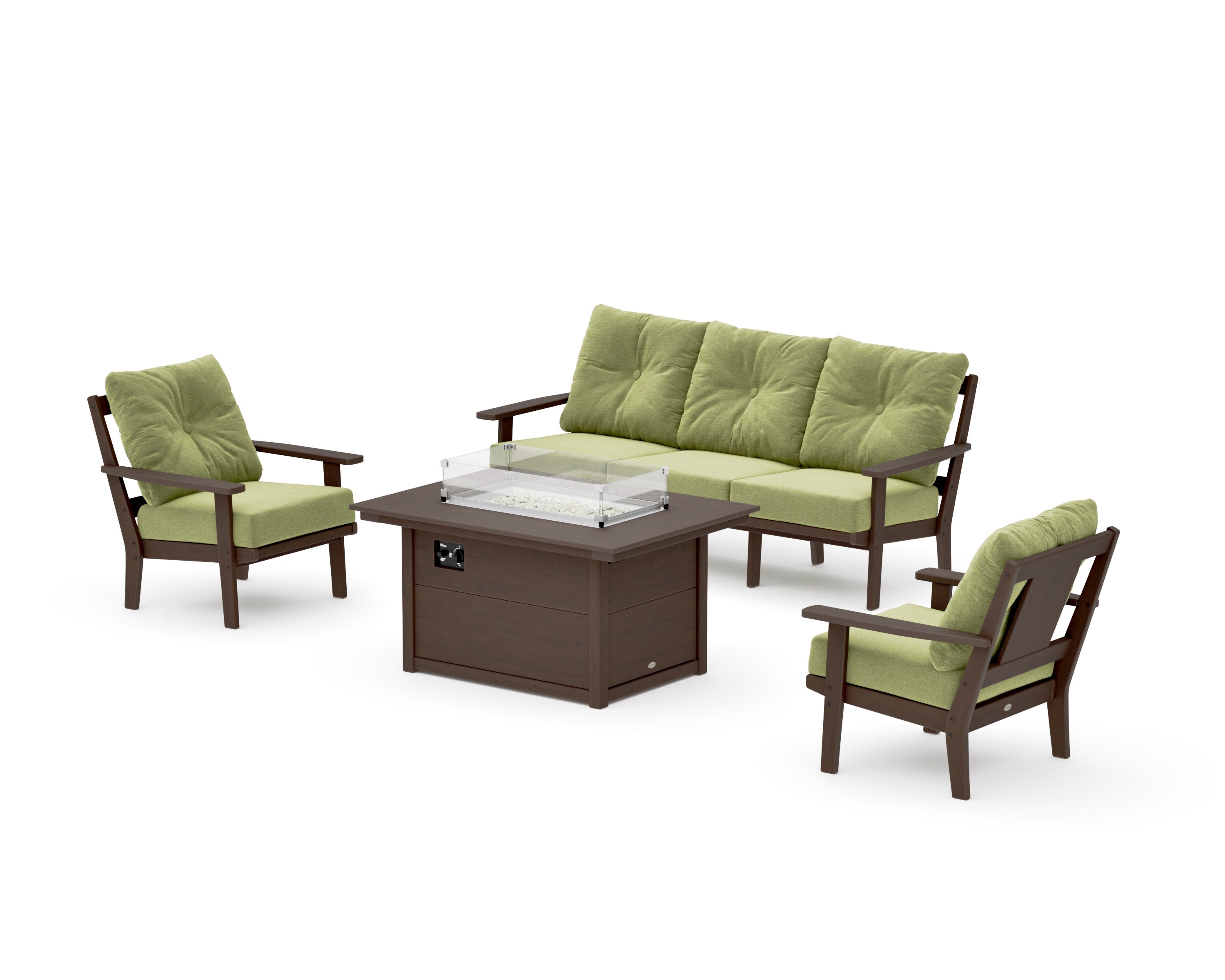 Prairie Deep Seating Fire Pit Table Set in Kona / Chartreuse Boucle