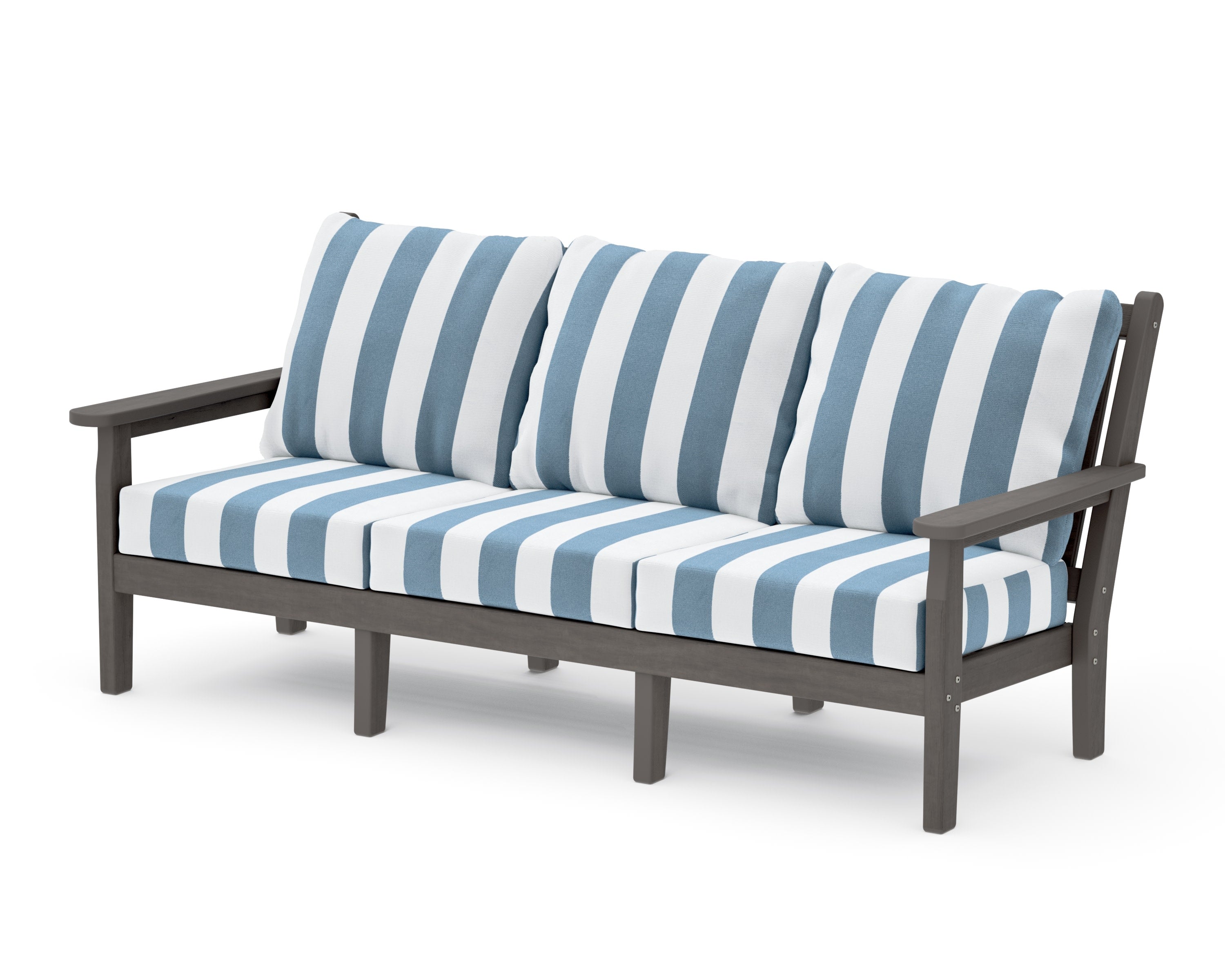 Chippendale Deep Seating Sofa in Driftwood / Cabana Stripe Sky Blue