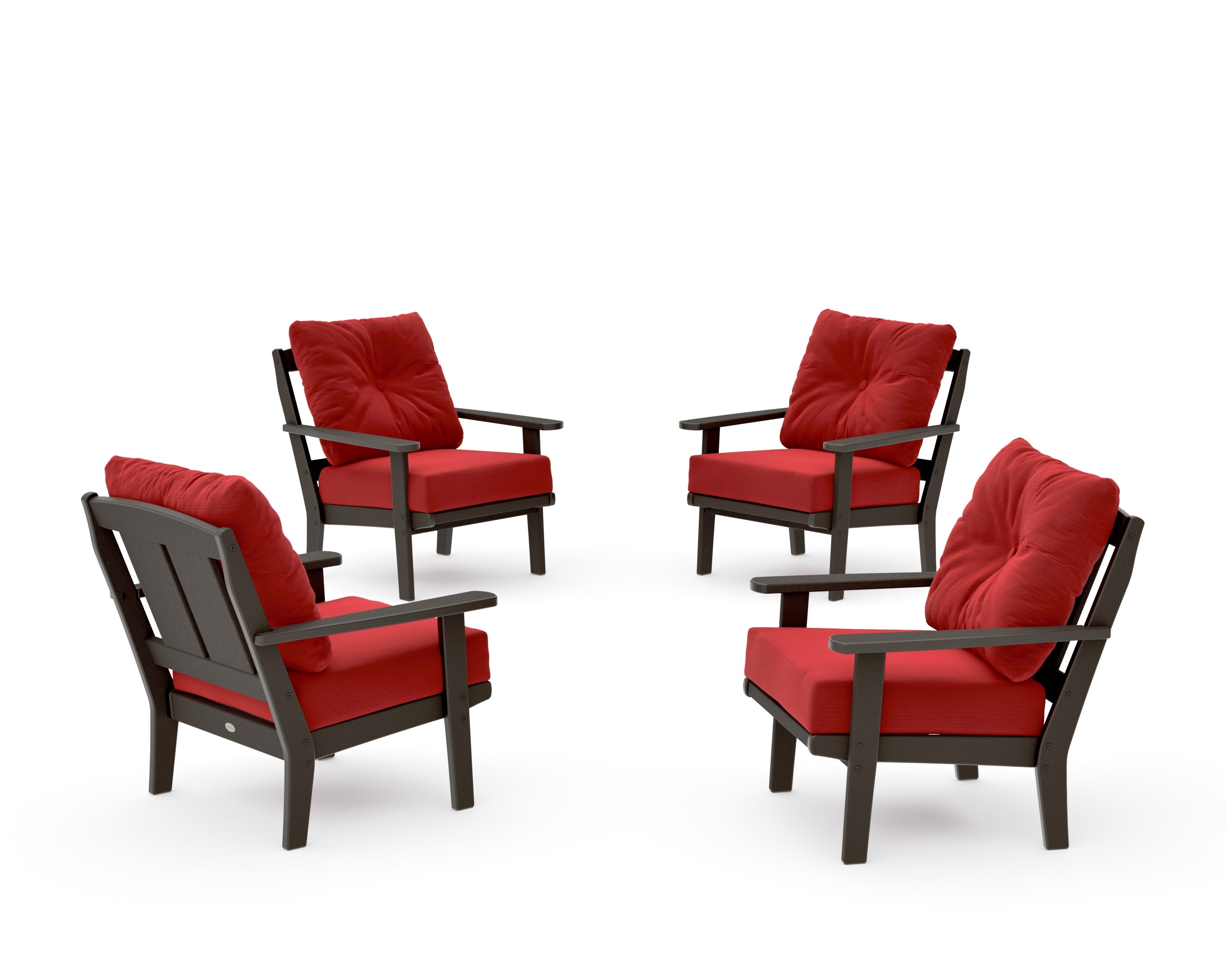 Mission 5-Piece Deep Seating Set with Fire Pit Table in Vintage Coffee / Crimson Linen