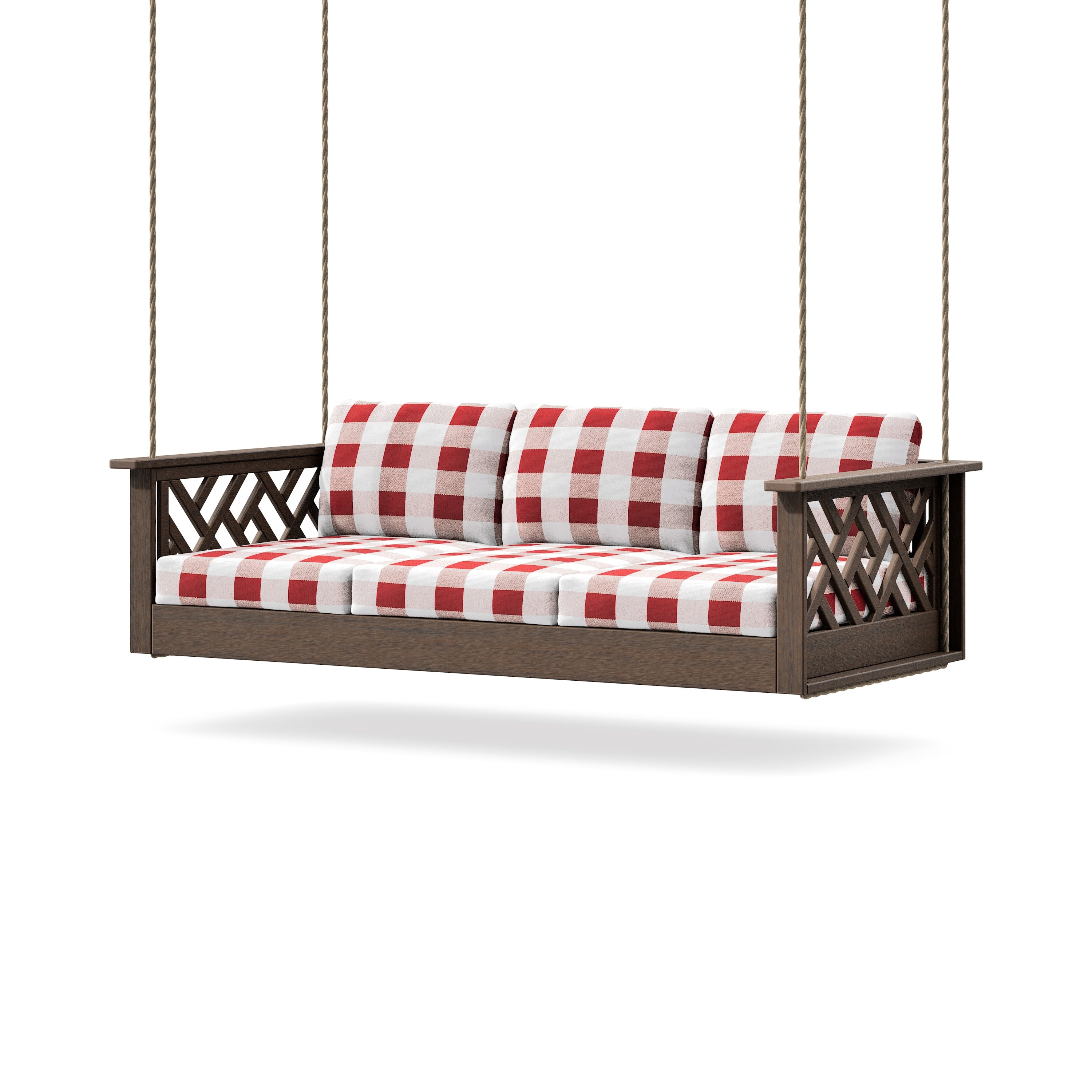 Chippendale Daybed Swing in Kona / Buffalo Plaid Crimson