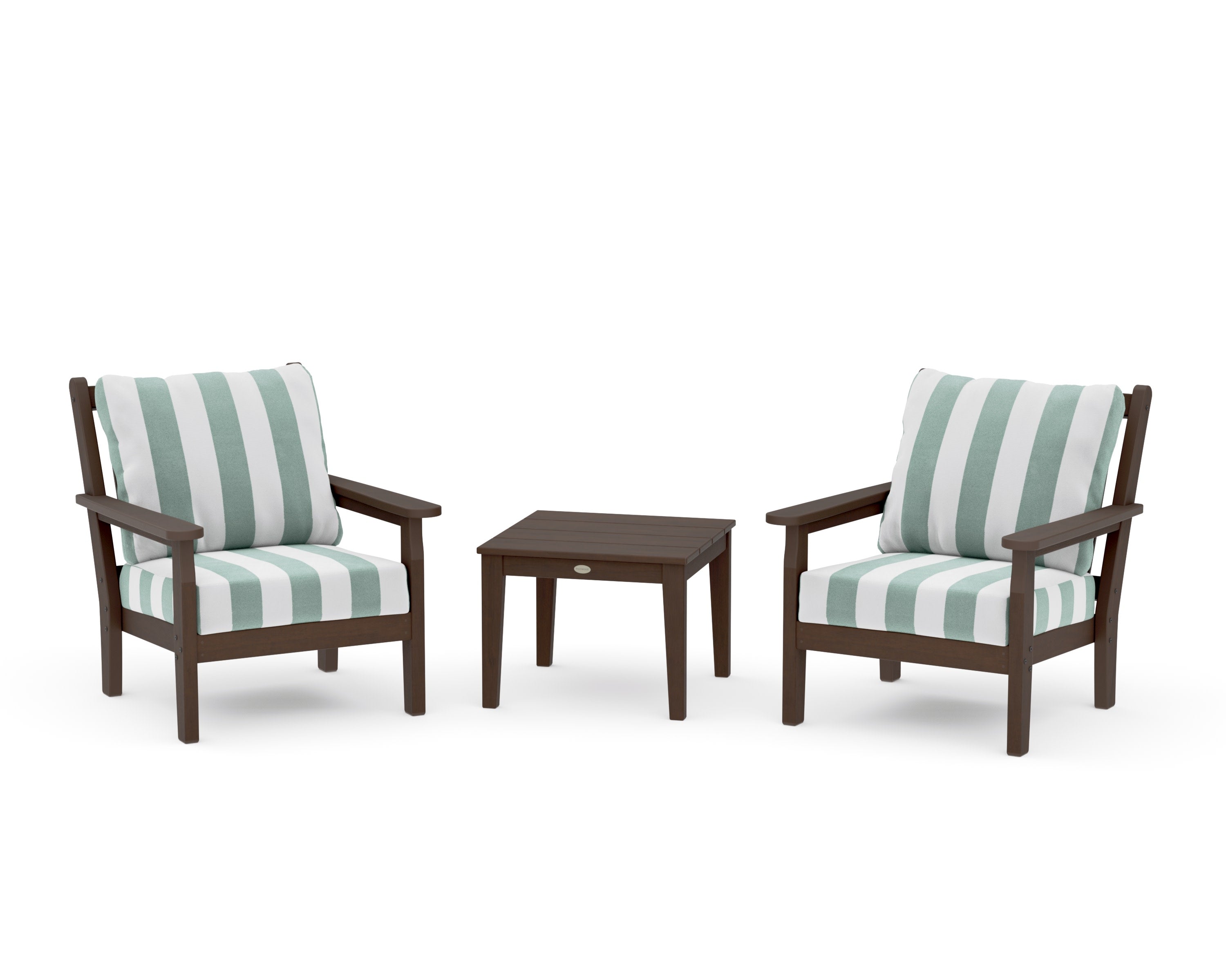 Chippendale 3-Piece Deep Seating Set in Kona / Cabana Stripe Glacier Spa