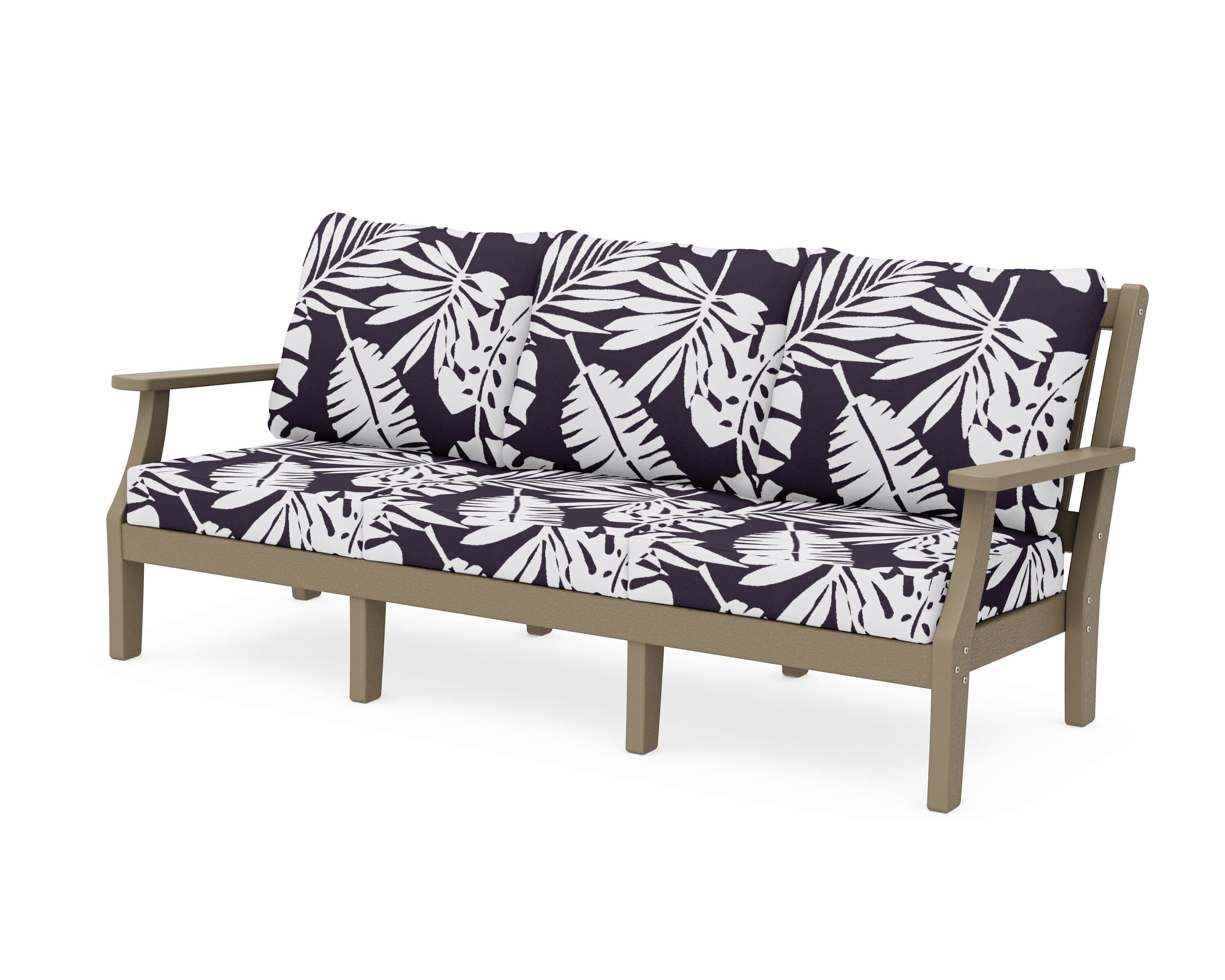 Chinoiserie Deep Seating Sofa in Vintage Sahara / Leaf Navy