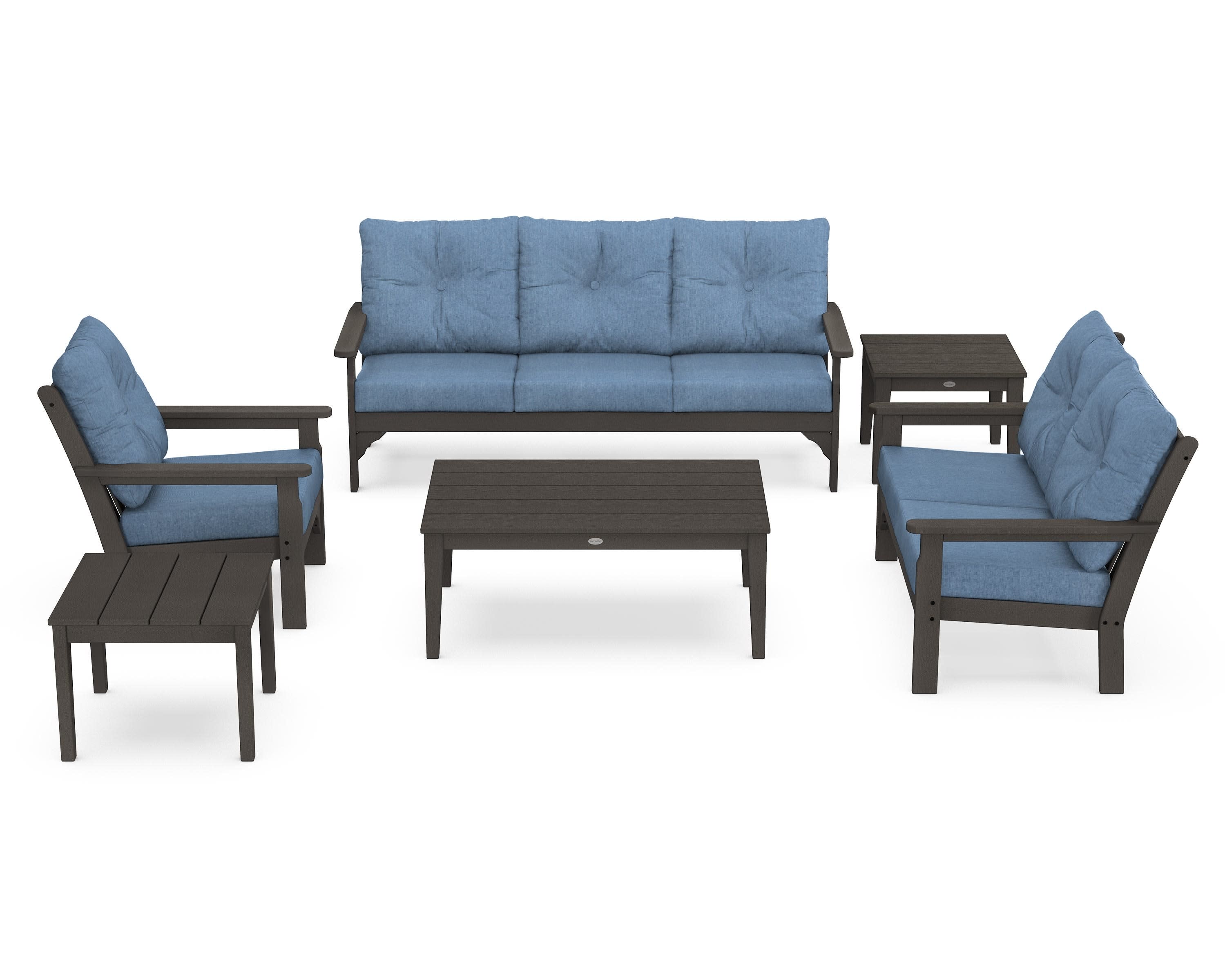 Vineyard 6-Piece Deep Seating Set in Vintage Coffee / Sky Blue