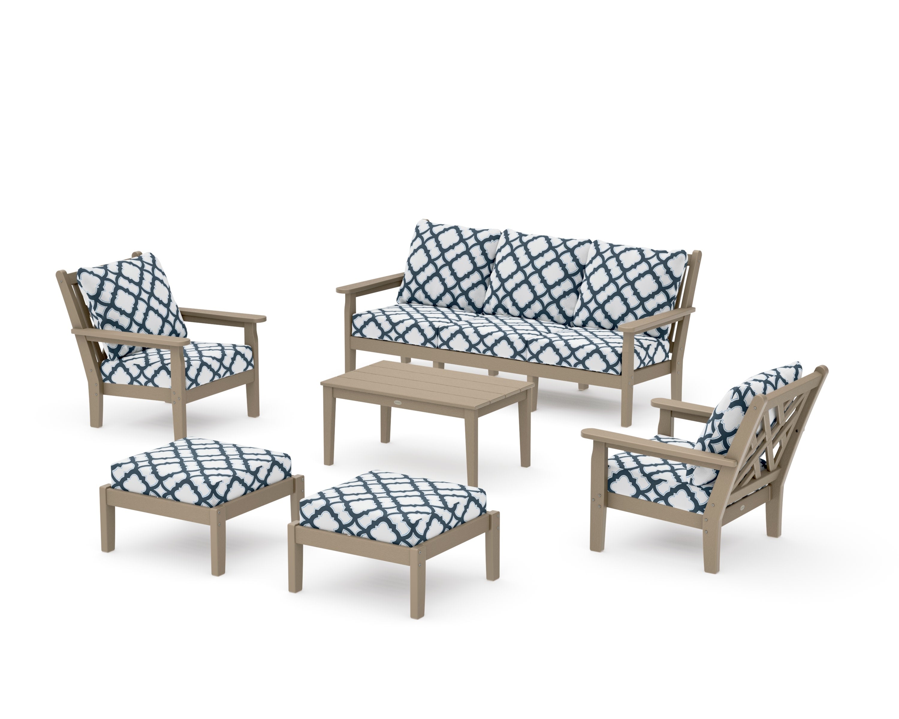 Chippendale 6-Piece Lounge Sofa Set in Vintage Sahara / Trellis Marine Indigo