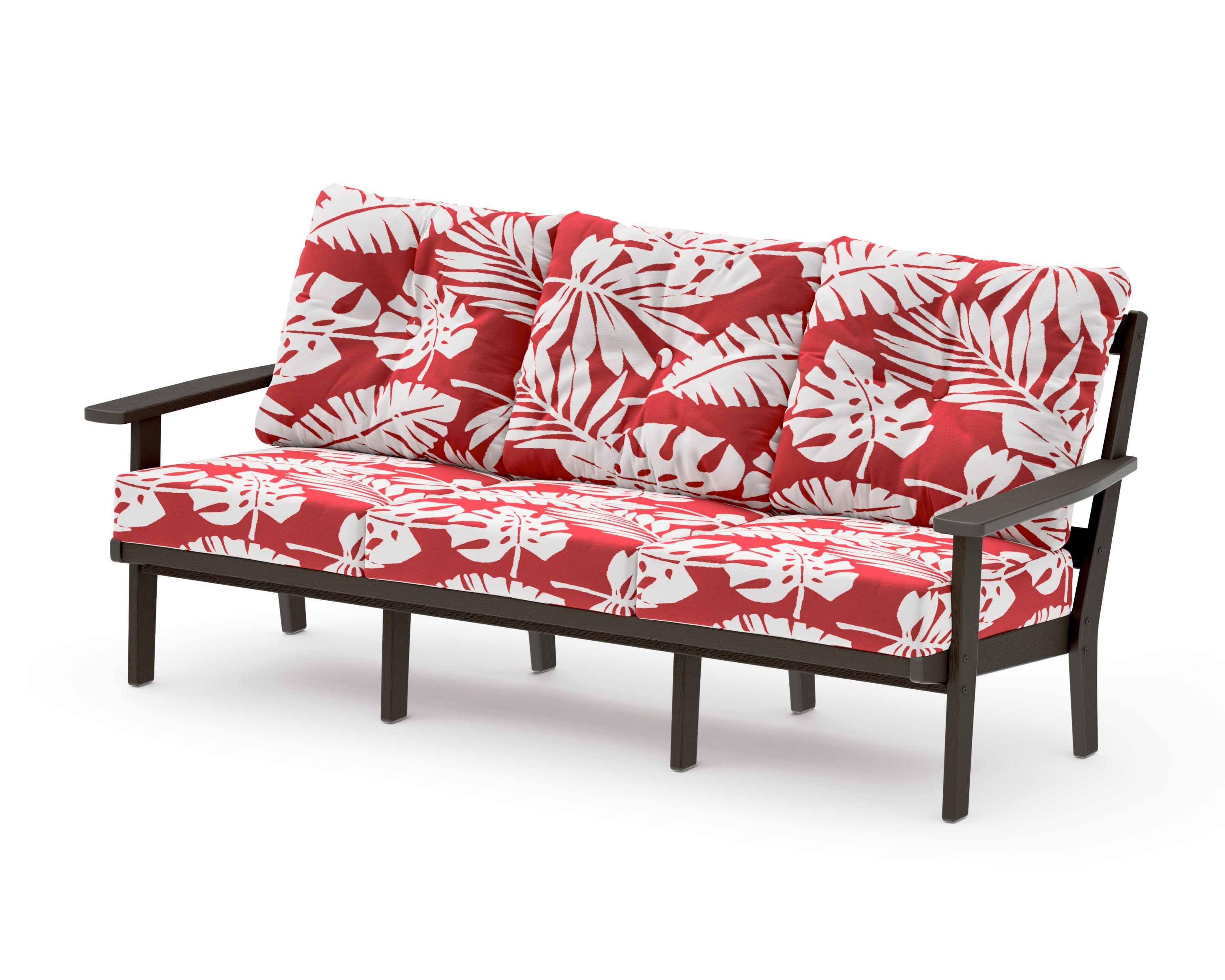 Oxford Deep Seating Sofa in Vintage Coffee / Leaf Crimson