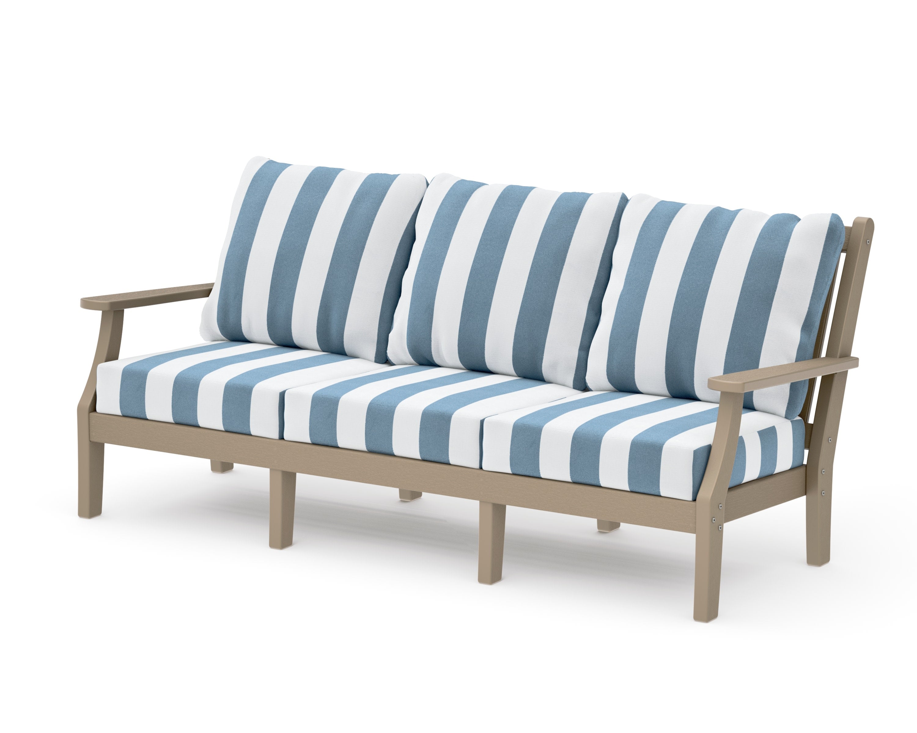Wovendale Deep Seating Sofa in Vintage Sahara / Cabana Stripe Sky Blue