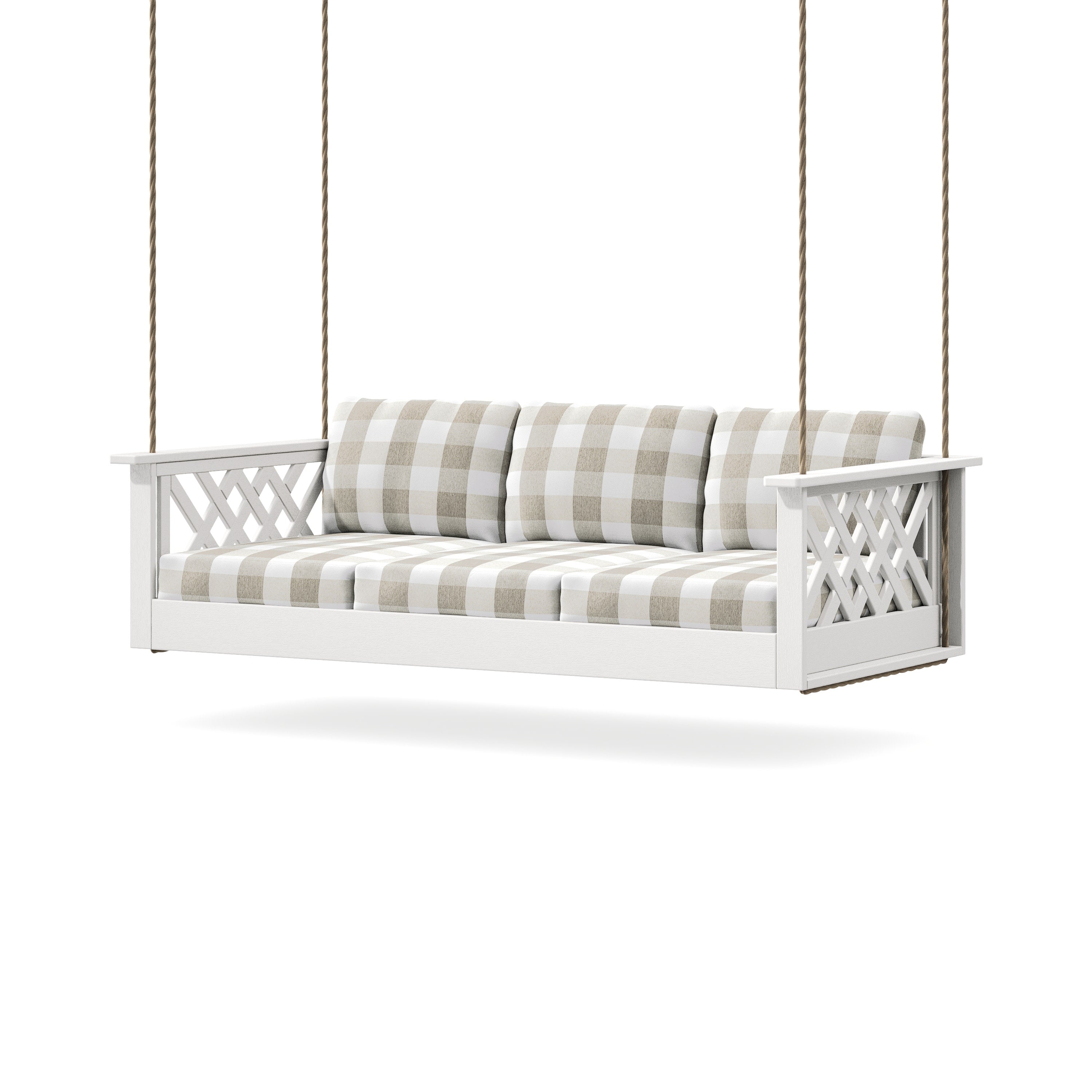 Wovendale Daybed Swing in Vintage White / Buffalo Plaid Dune Burlap