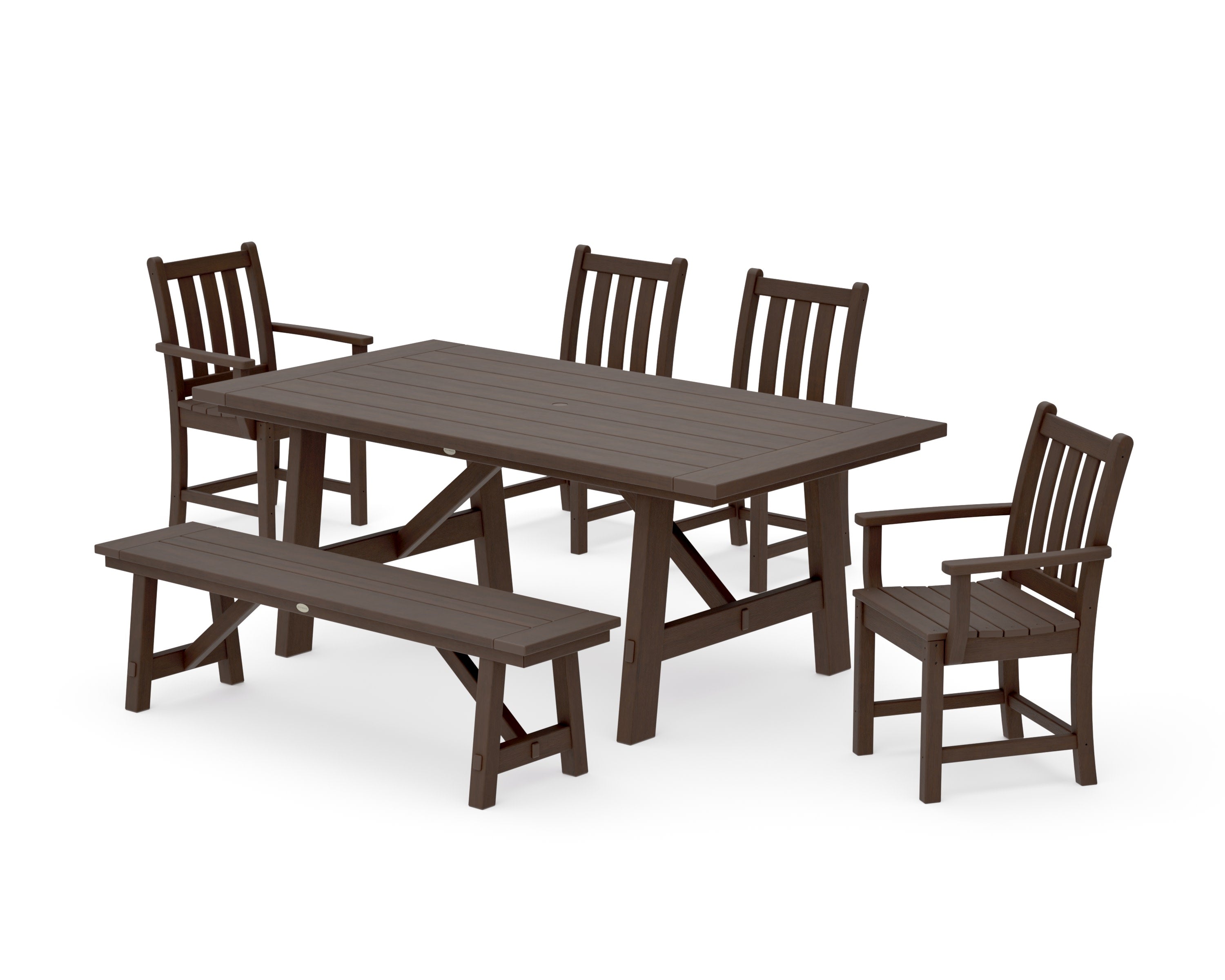 Traditional Garden 6-Piece Rustic Farmhouse Dining Set With Bench in Kona