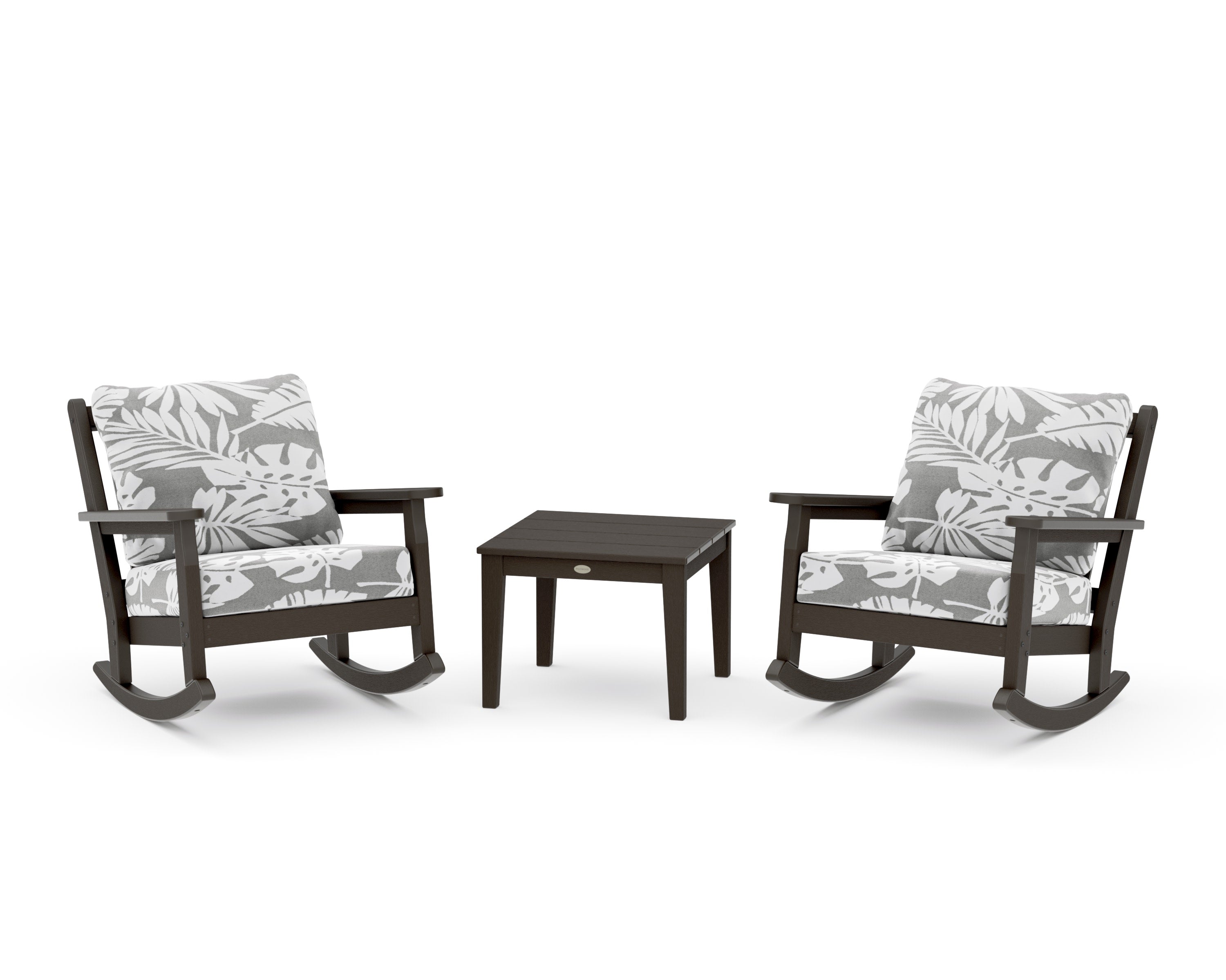 Chippendale 3-Piece Deep Seating Rocker Set in Vintage Coffee / Leaf Grey Mist