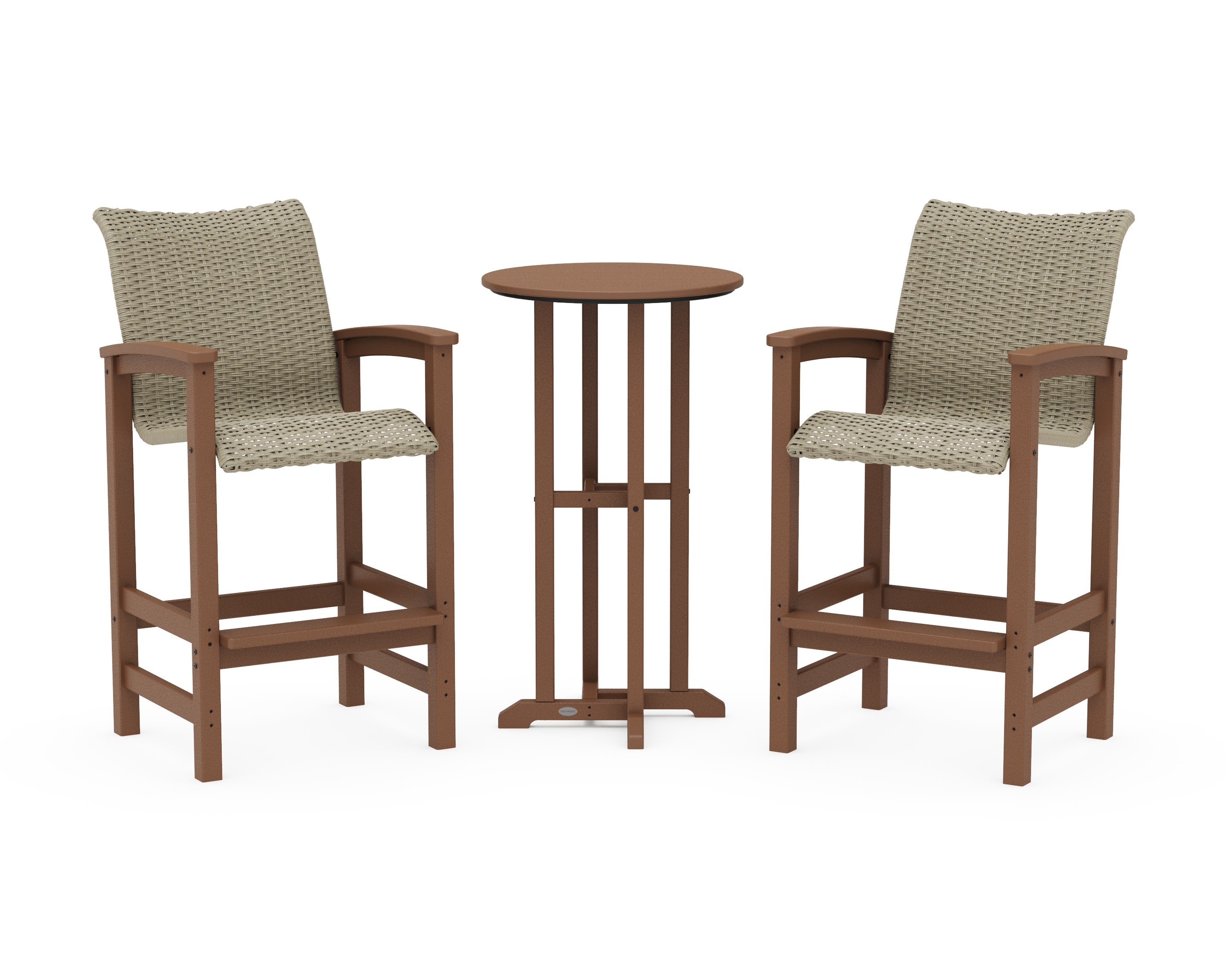 Coastal Woven 3-Piece Farmhouse Bar Set in Teak / Dune Grass
