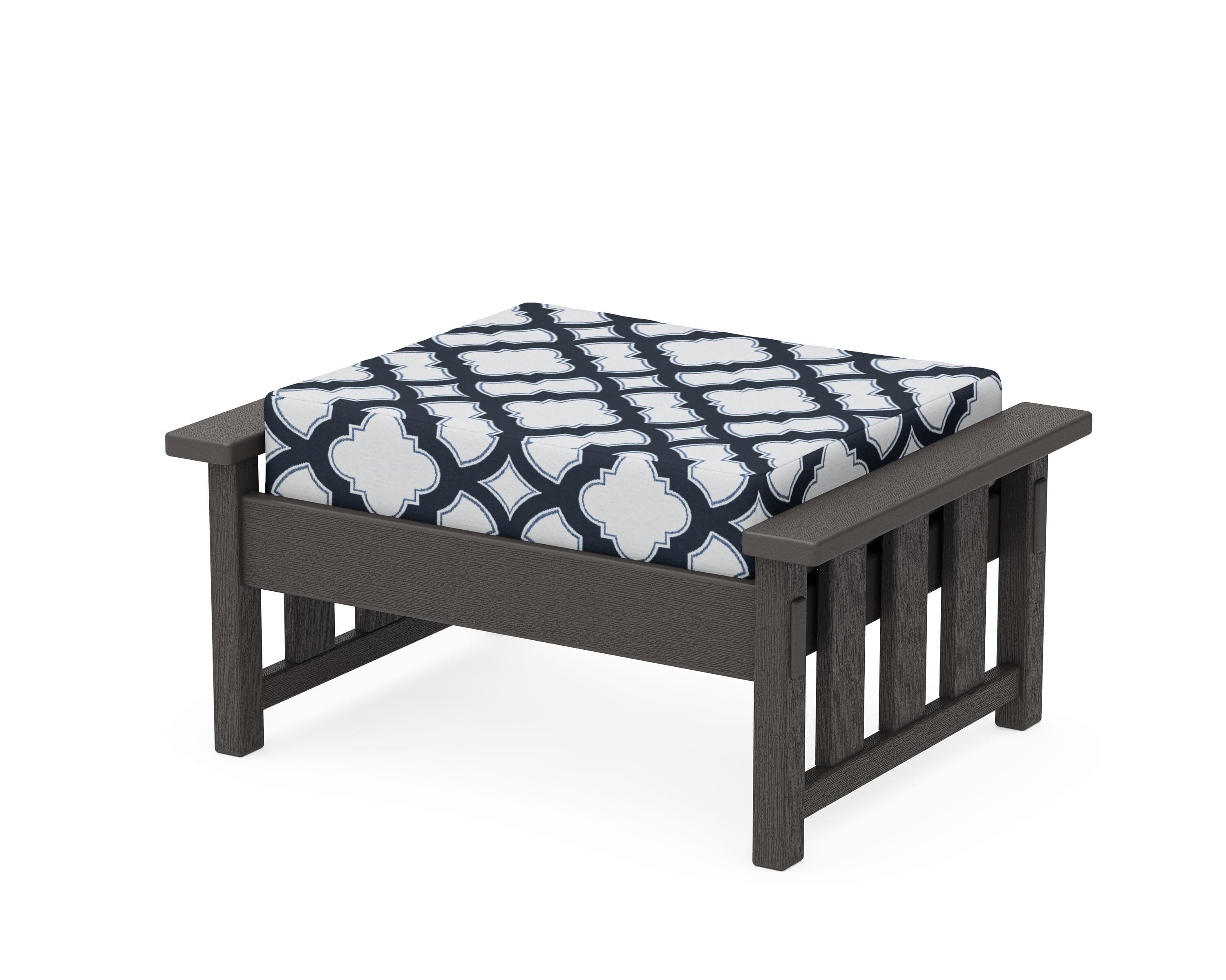 Acadia Deep Seating Ottoman in Vintage Coffee / Trellis Marine Indigo