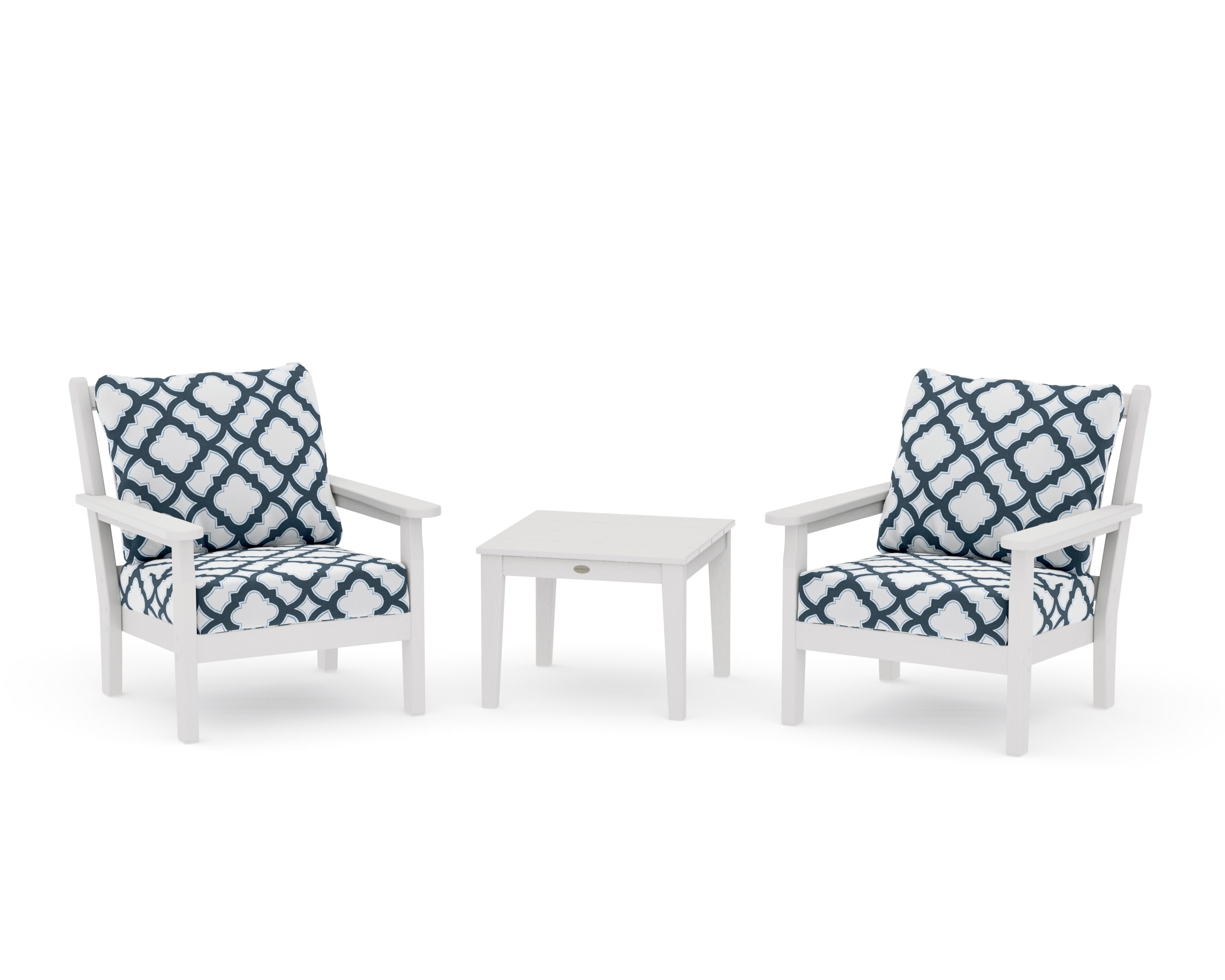 Chippendale 3-Piece Deep Seating Set in Vintage White / Trellis Marine Indigo
