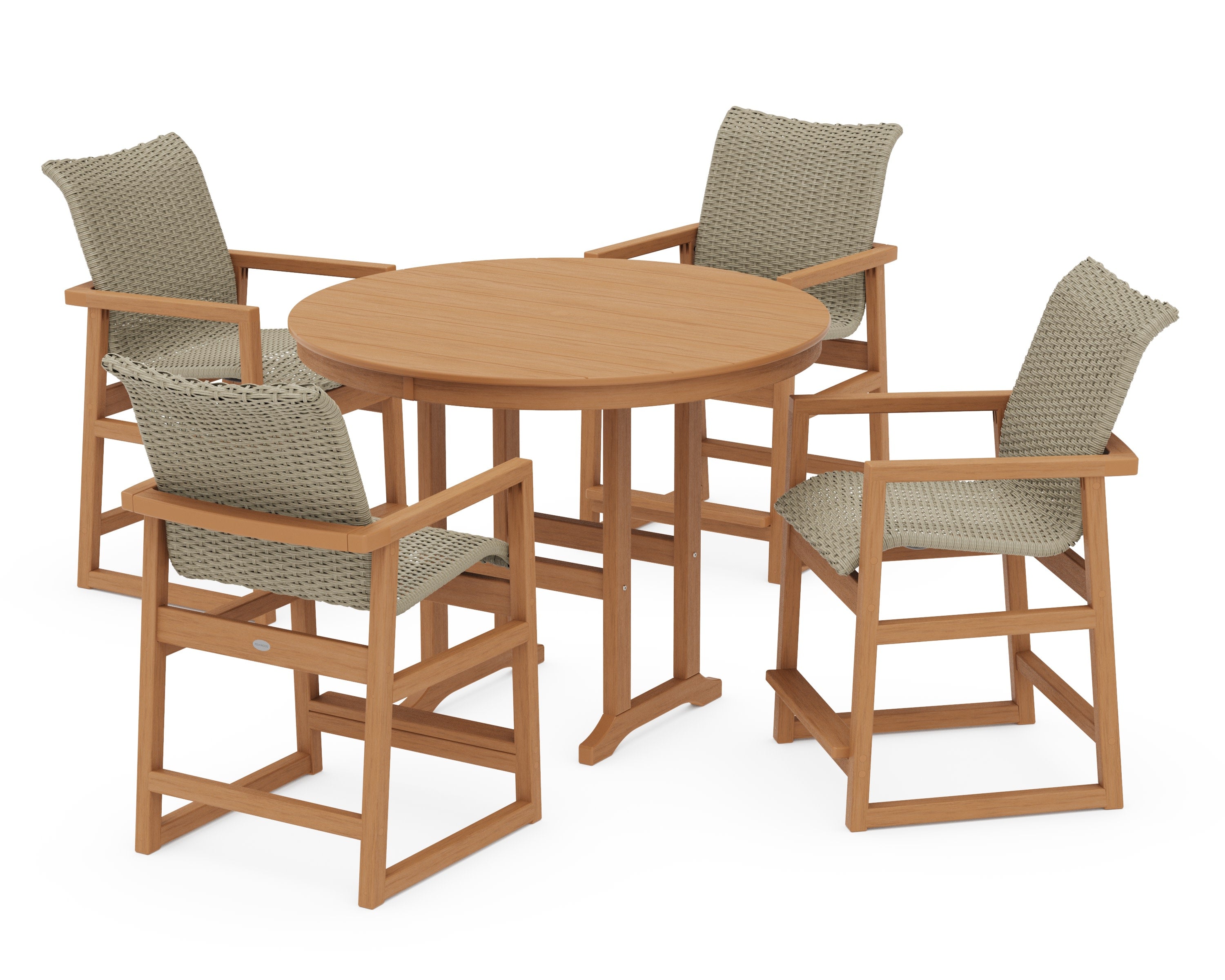 EDGE Woven 5-Piece Round Farmhouse Counter Set in Natural / Dune Grass