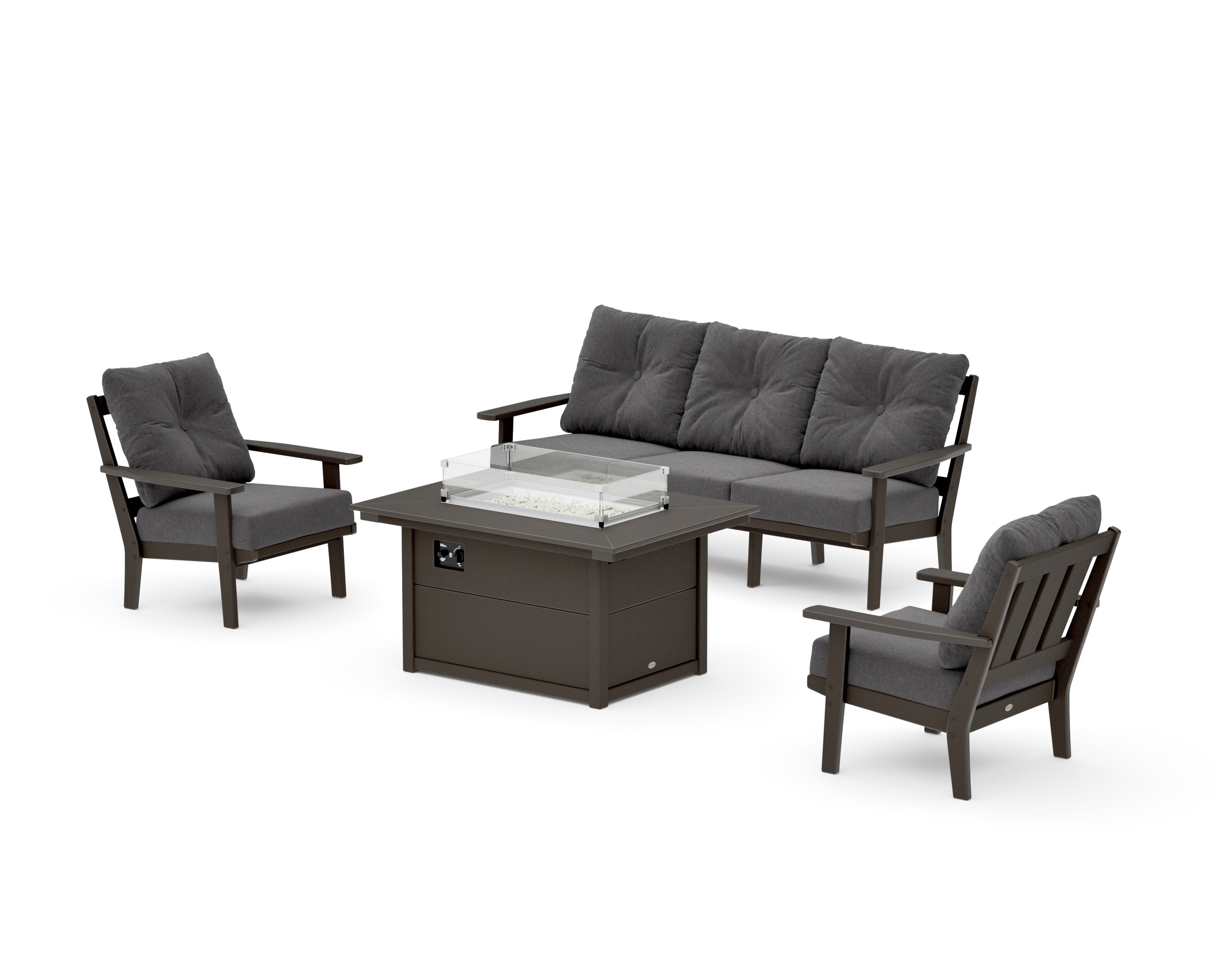 Oxford Deep Seating Fire Pit Table Set in Vintage Coffee / Ash Charcoal