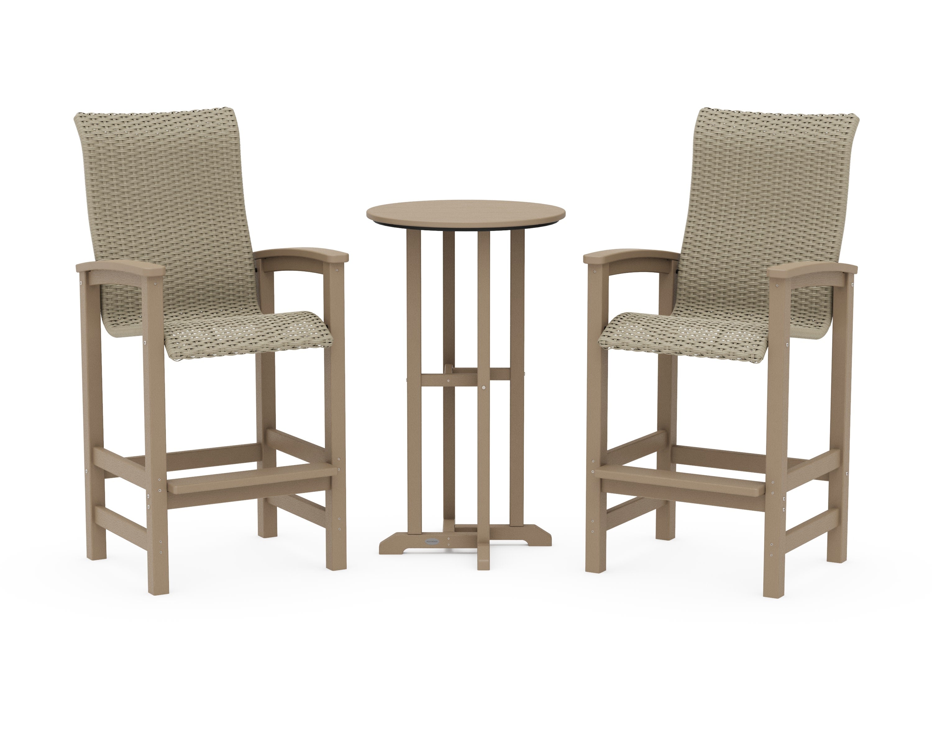 Coastal Woven High-Back 3-Piece Farmhouse Bar Set in Vintage Sahara / Dune Grass
