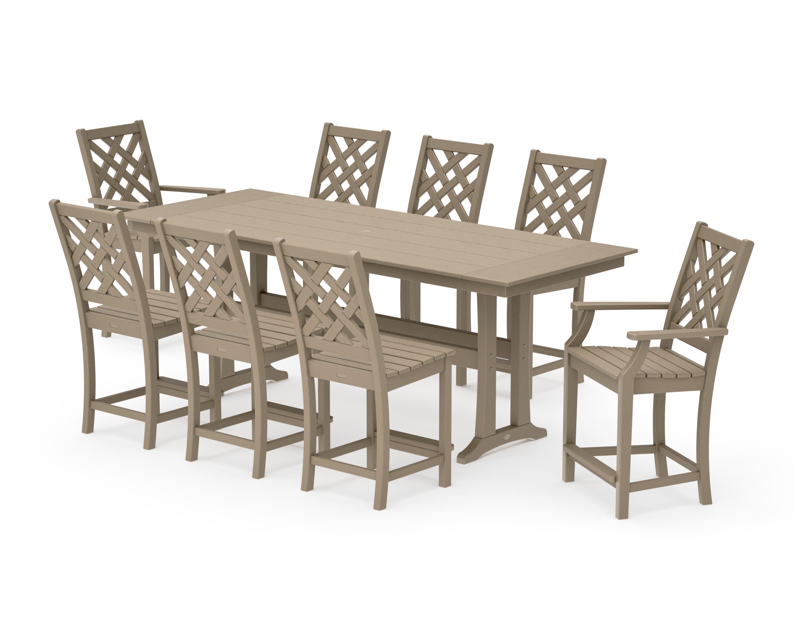 Wovendale 9-Piece Farmhouse Counter Set with Trestle Legs in Vintage Sahara