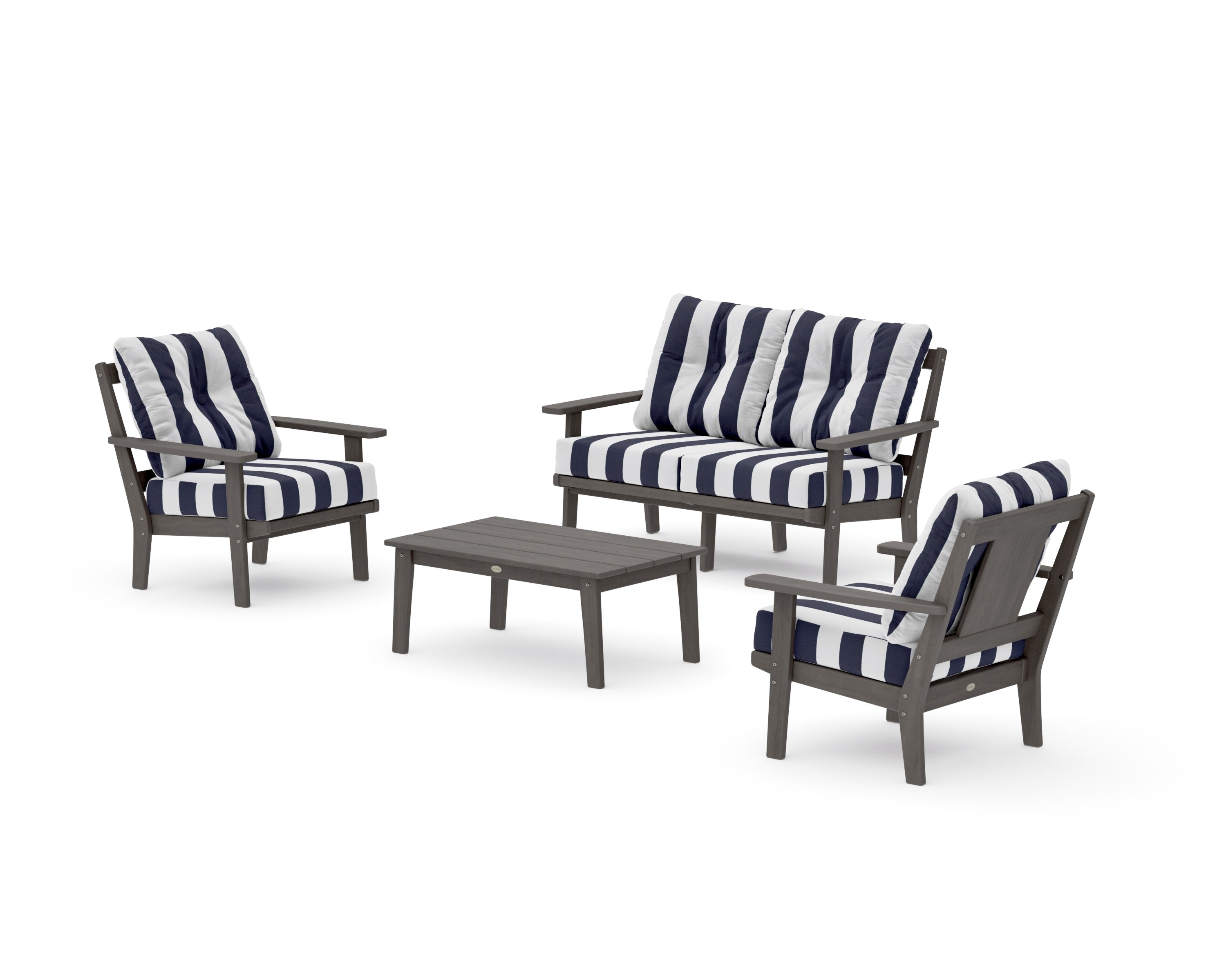 Prairie 4-Piece Deep Seating Set with Loveseat in Driftwood / Cabana Stripe Navy