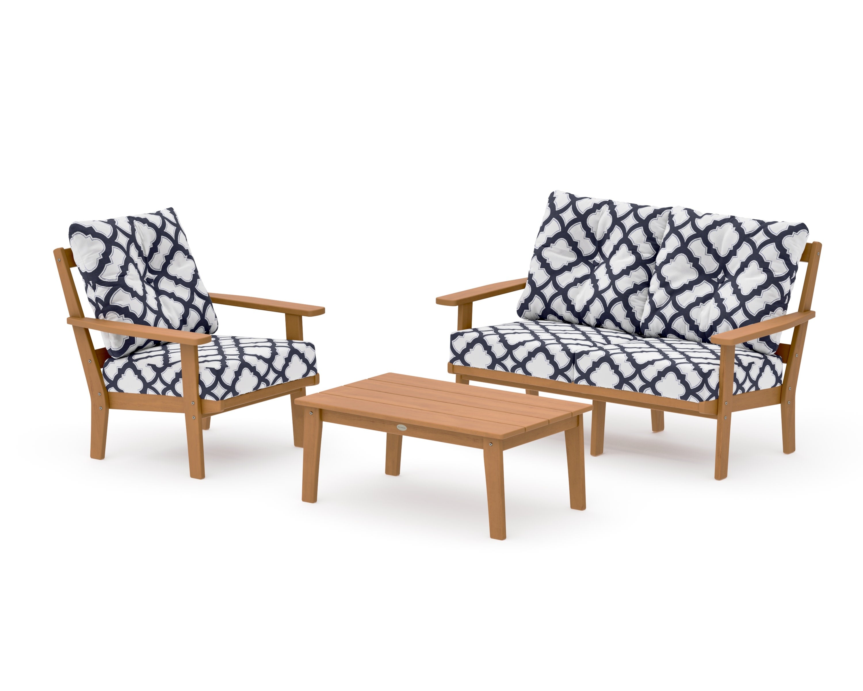 Oxford 3-Piece Deep Seating Set with Loveseat in Natural / Trellis Navy