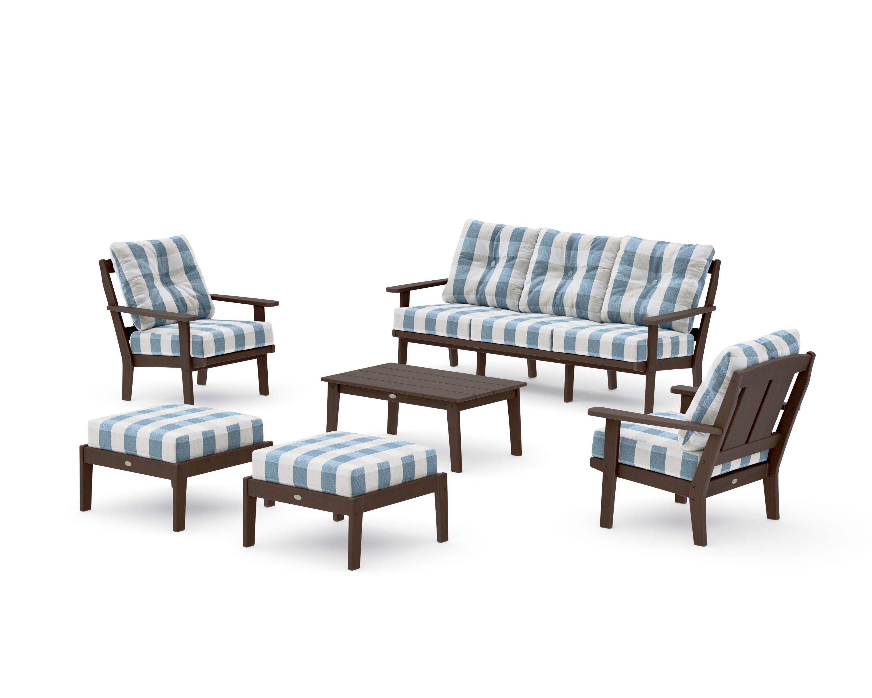 Mission 6-Piece Lounge Sofa Set in Kona / Buffalo Plaid Sky Blue