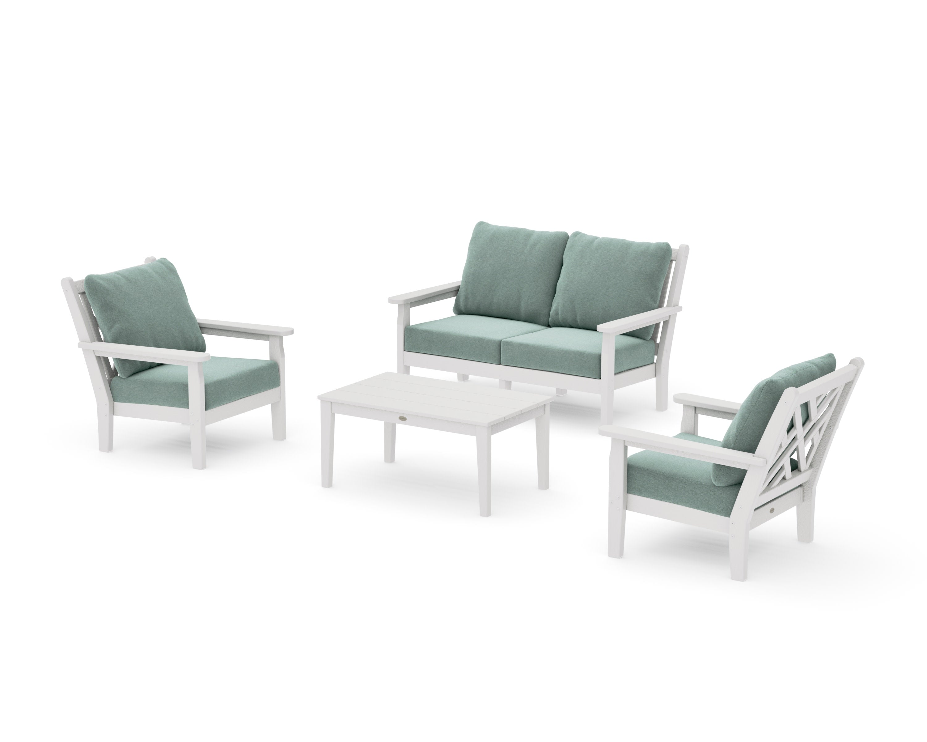 Chippendale 4-Piece Deep Seating Set with Loveseat in Vintage White / Glacier Spa