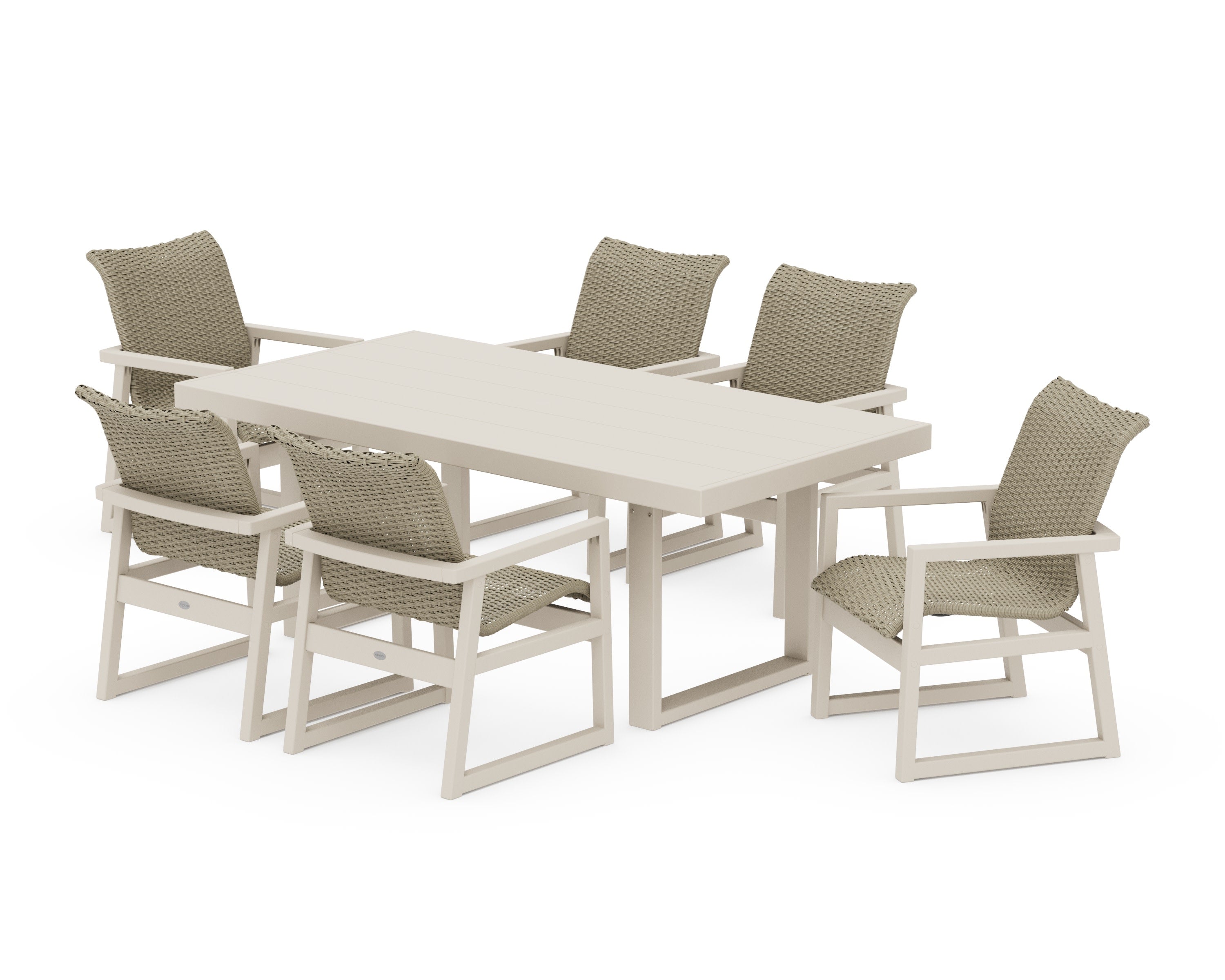 EDGE Woven Arm Chair 7-Piece Dining Set in Sand / Dune Grass
