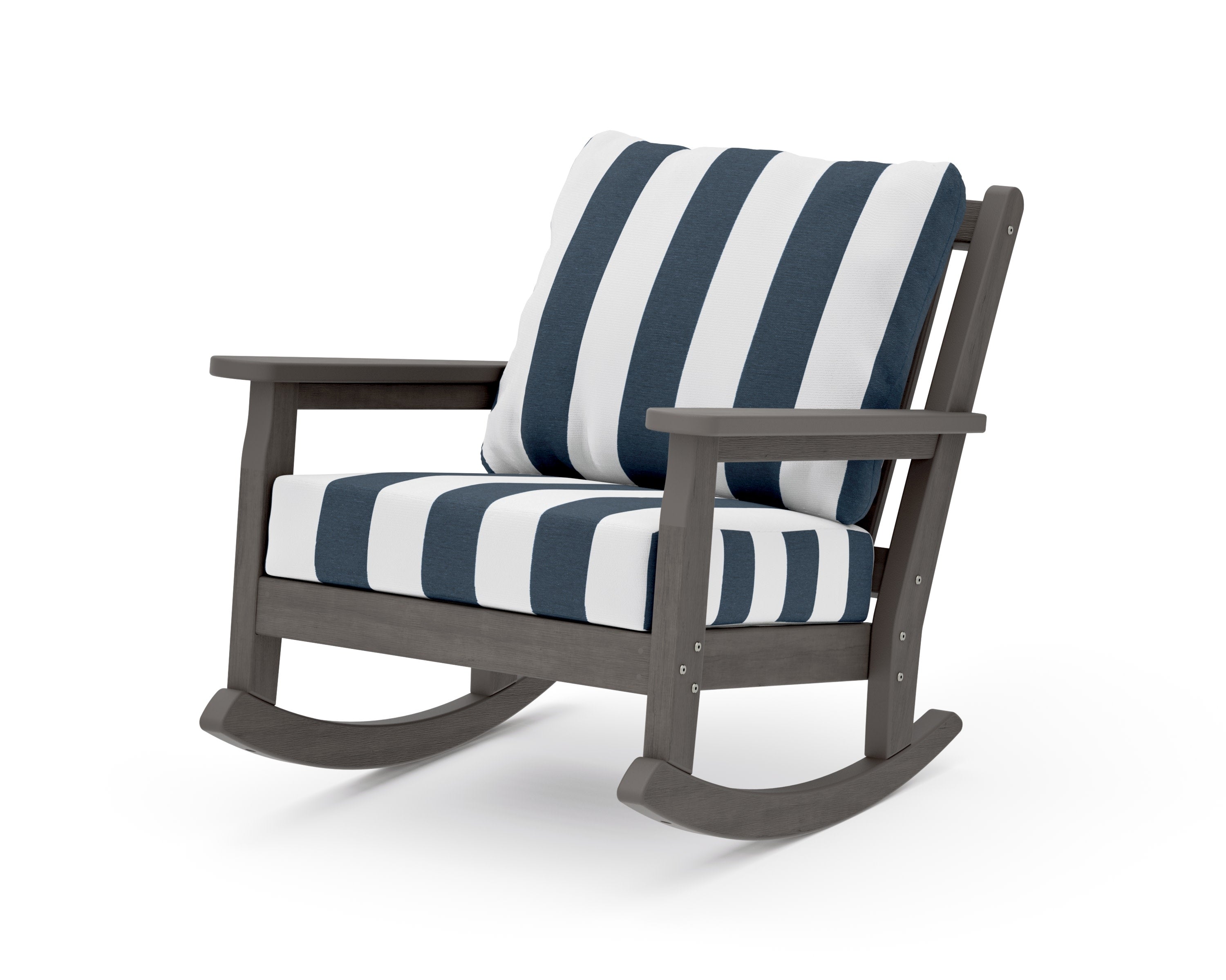 Chippendale Deep Seating Rocking Chair in Driftwood / Cabana Stripe Marine Indigo