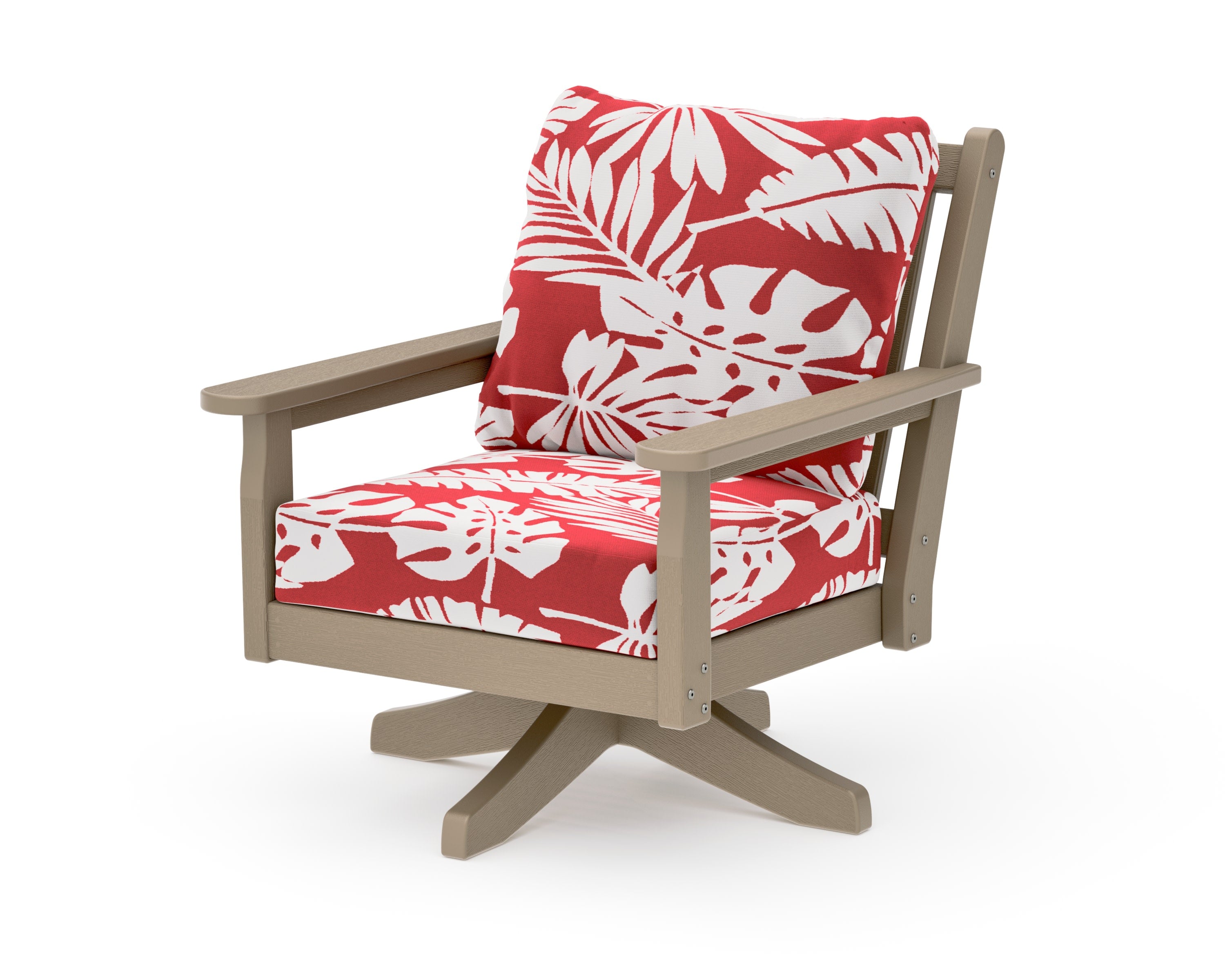 Chippendale Deep Seating Swivel Chair in Vintage Sahara / Leaf Crimson