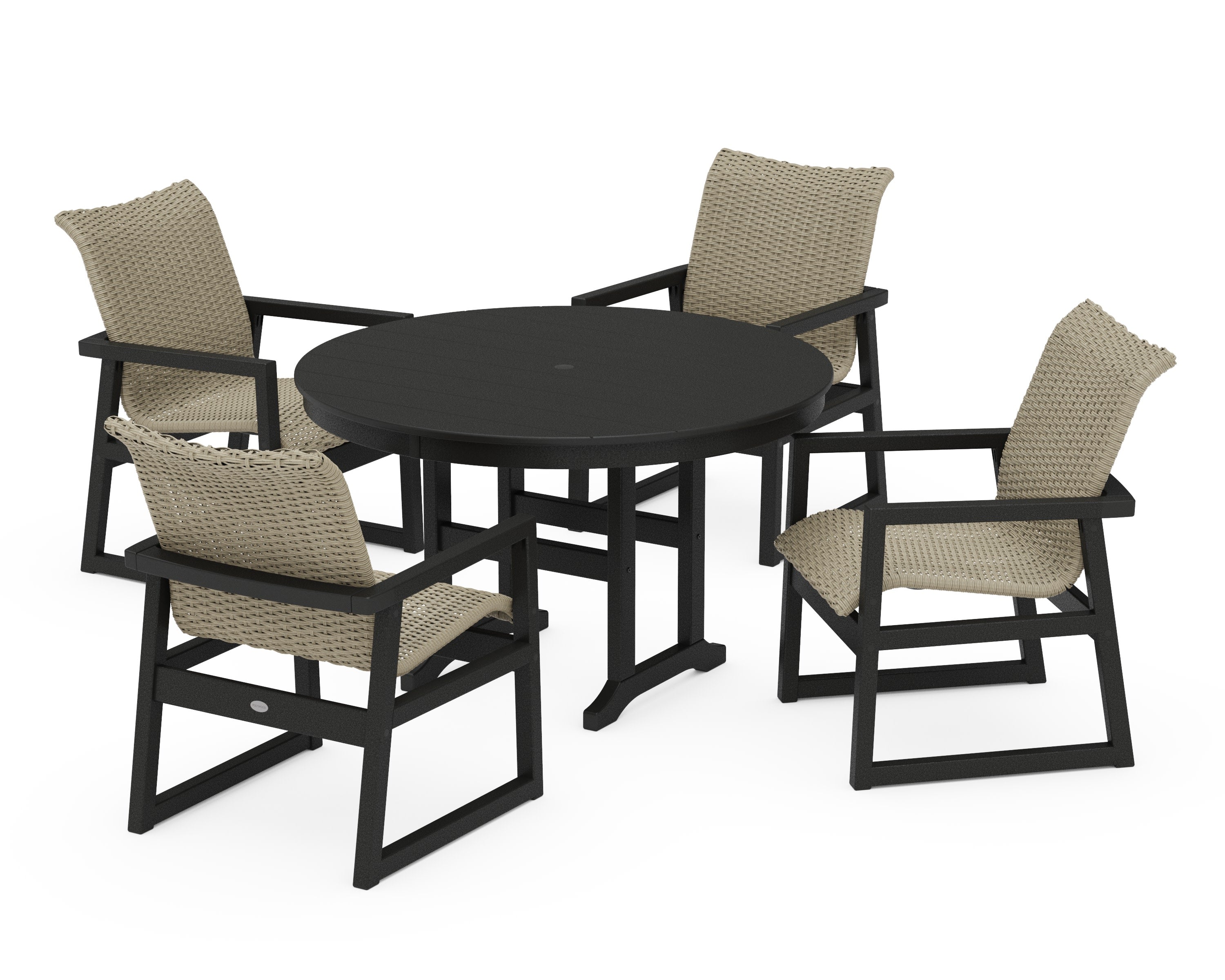 EDGE Woven 5-Piece Round Farmhouse Dining Set in Black / Dune Grass