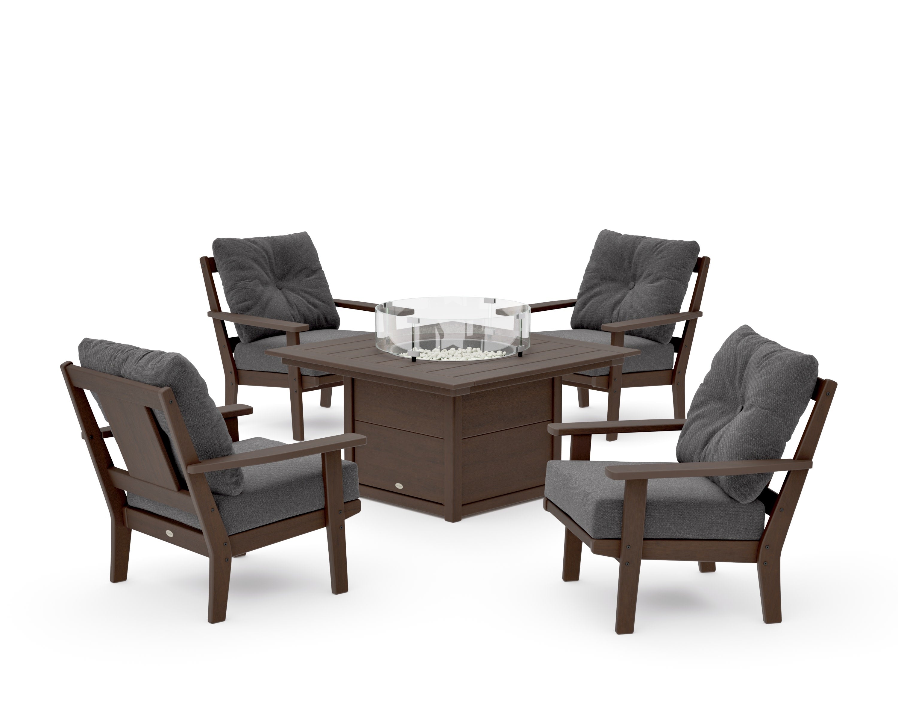 Prairie 5-Piece Deep Seating Set with Fire Pit Table in Kona / Ash Charcoal