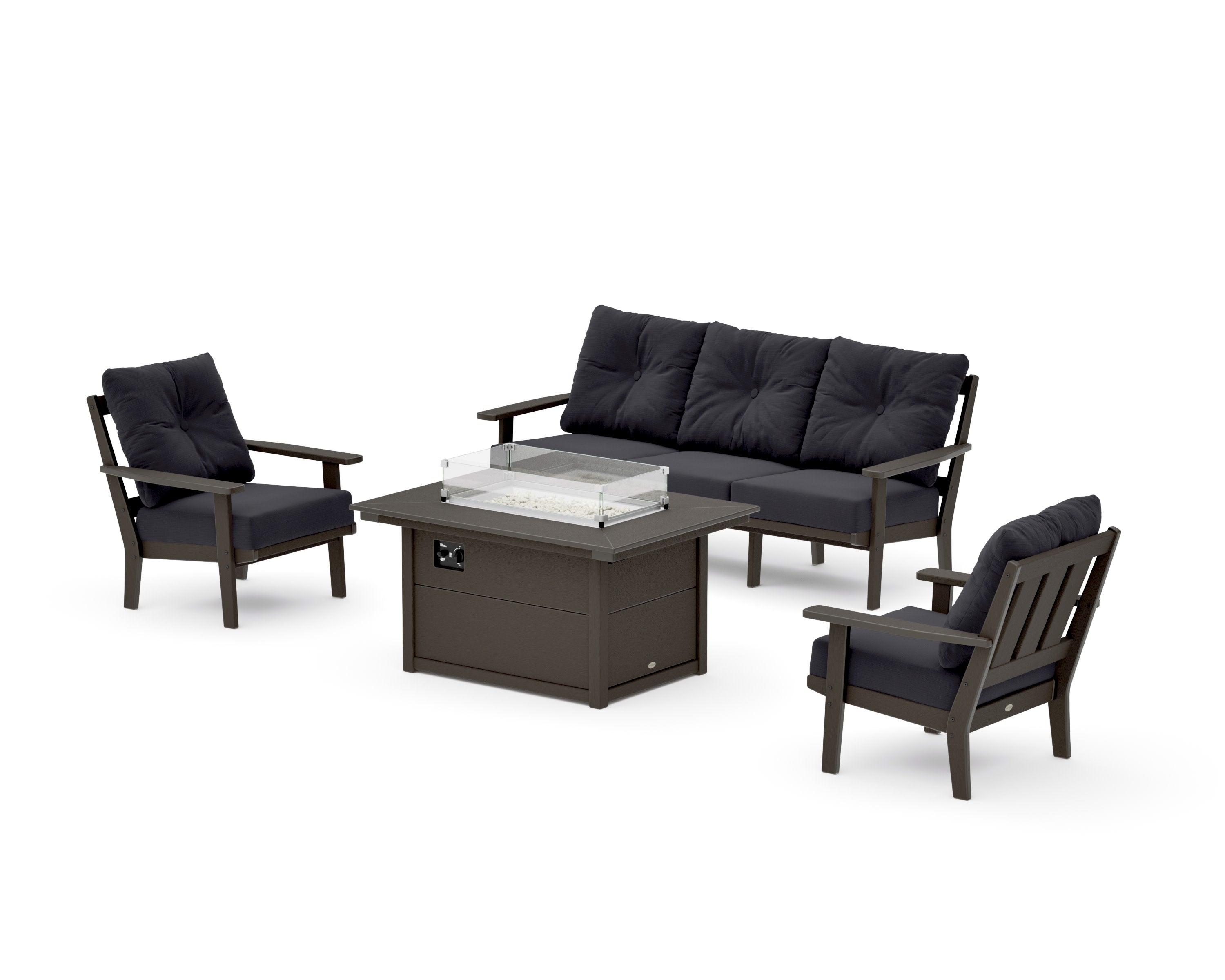 Oxford Deep Seating Fire Pit Table Set in Vintage Coffee / Midnight Linen