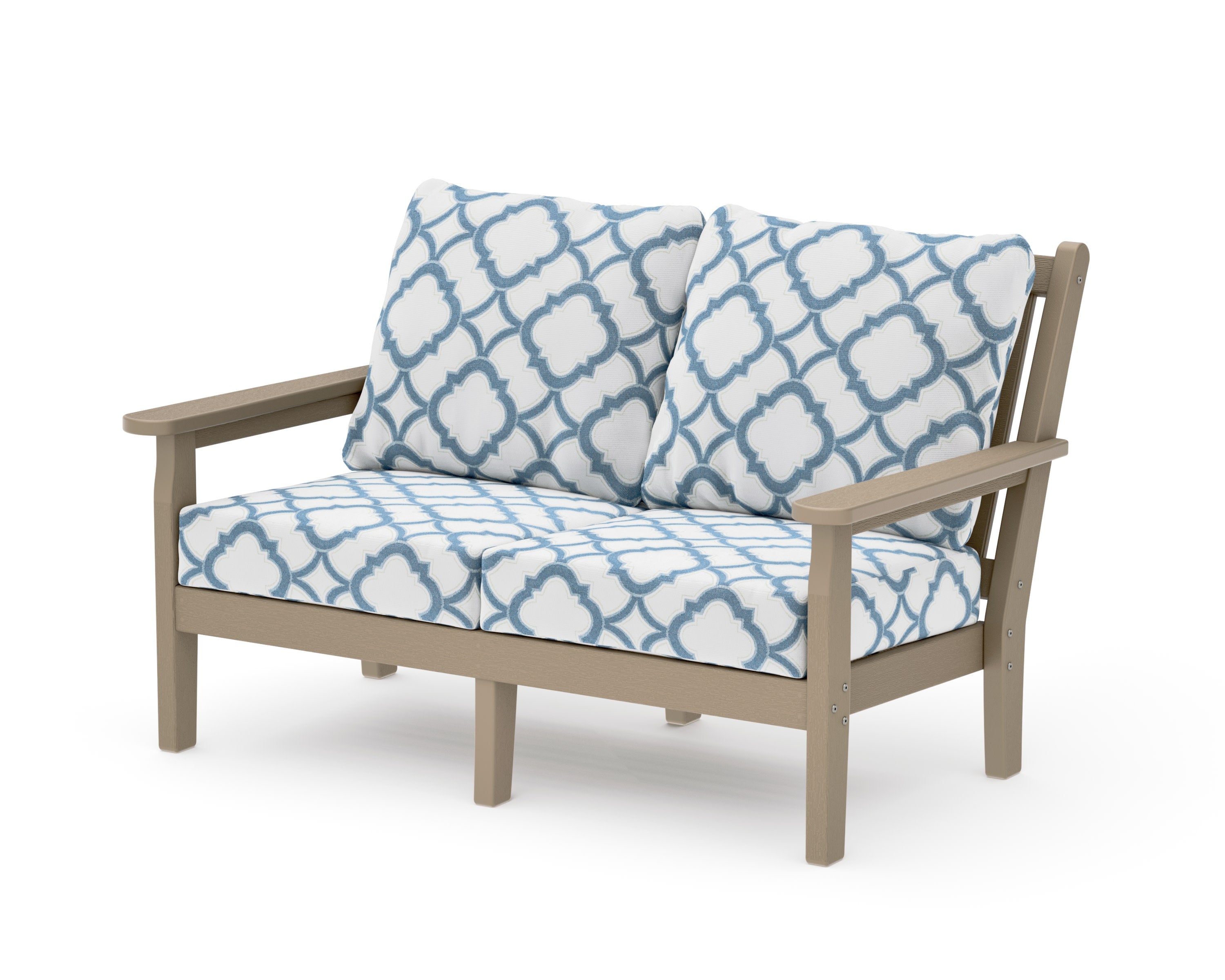 Chippendale Deep Seating Loveseat in Vintage Sahara / Trellis Sky Blue