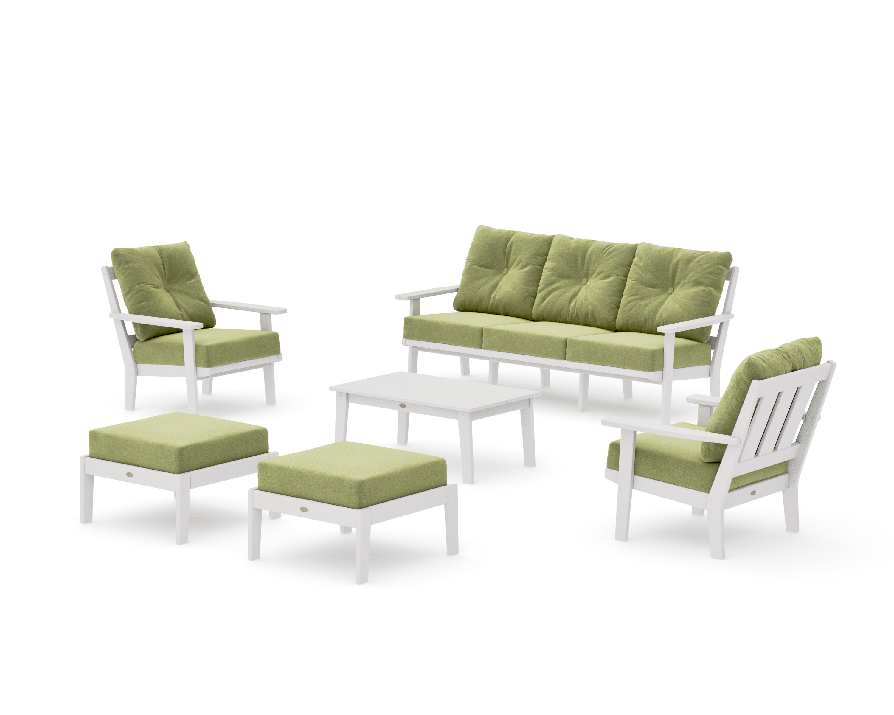 Oxford 6-Piece Lounge Sofa Set in Vintage White / Chartreuse Boucle