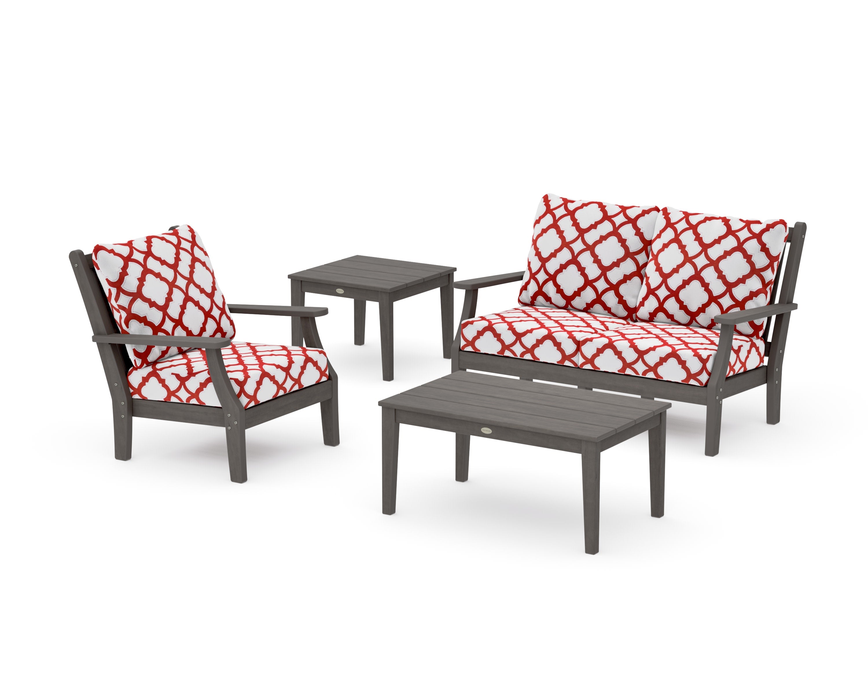 Wovendale 4-Piece Deep Seating Set in Driftwood / Trellis Crimson