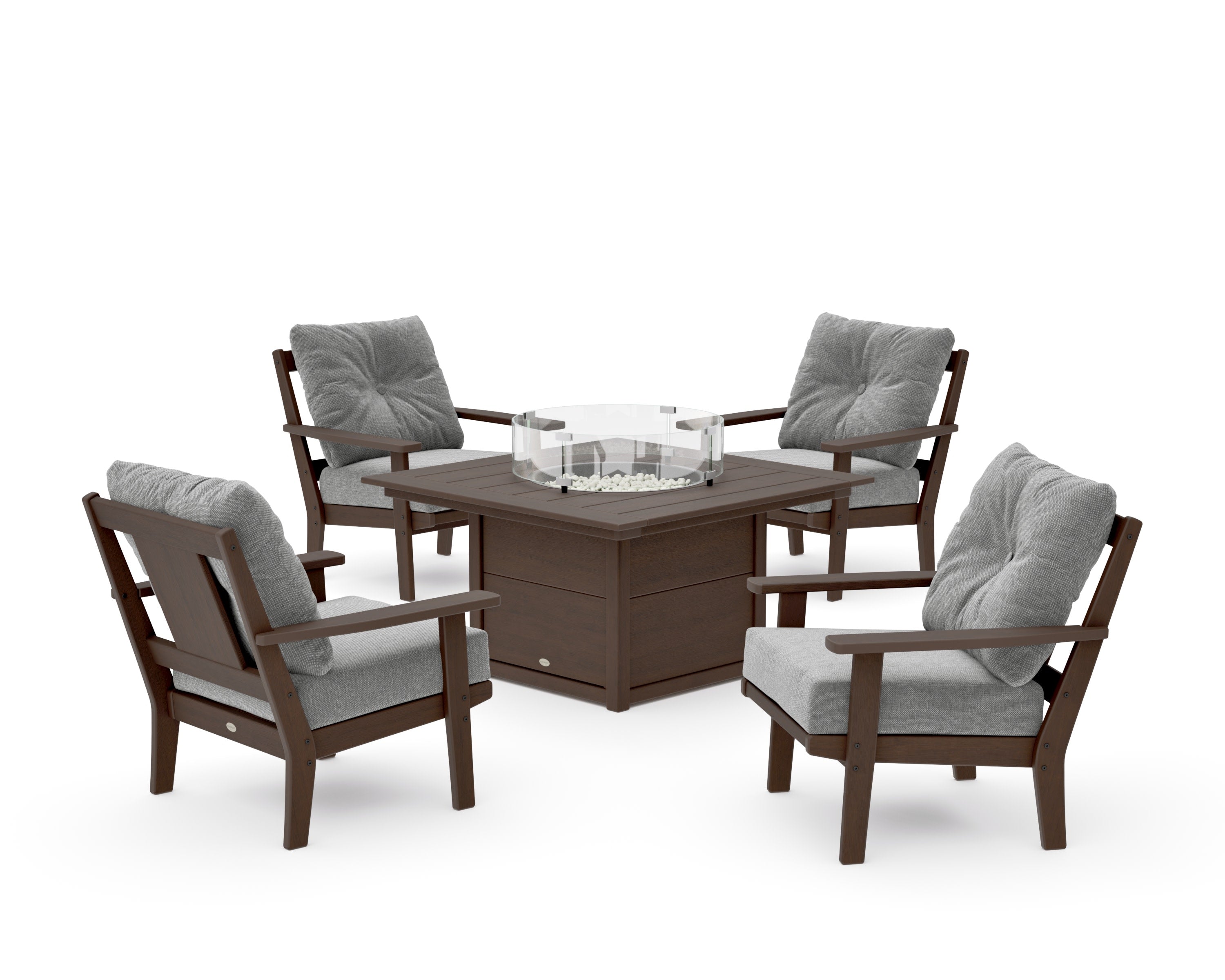 Prairie 5-Piece Deep Seating Set with Fire Pit Table in Kona / Grey Mist