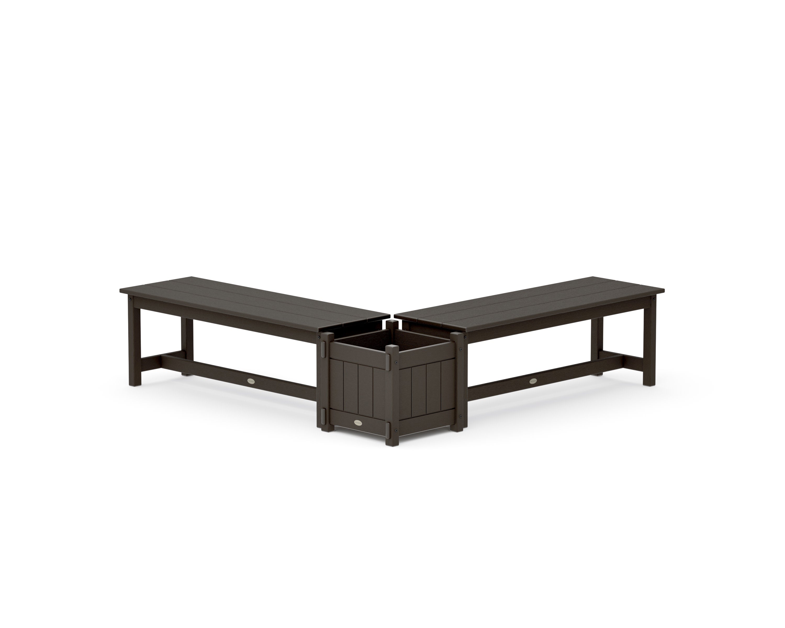 48" Vineyard L- Shaped Planter Bench Set in Vintage Coffee