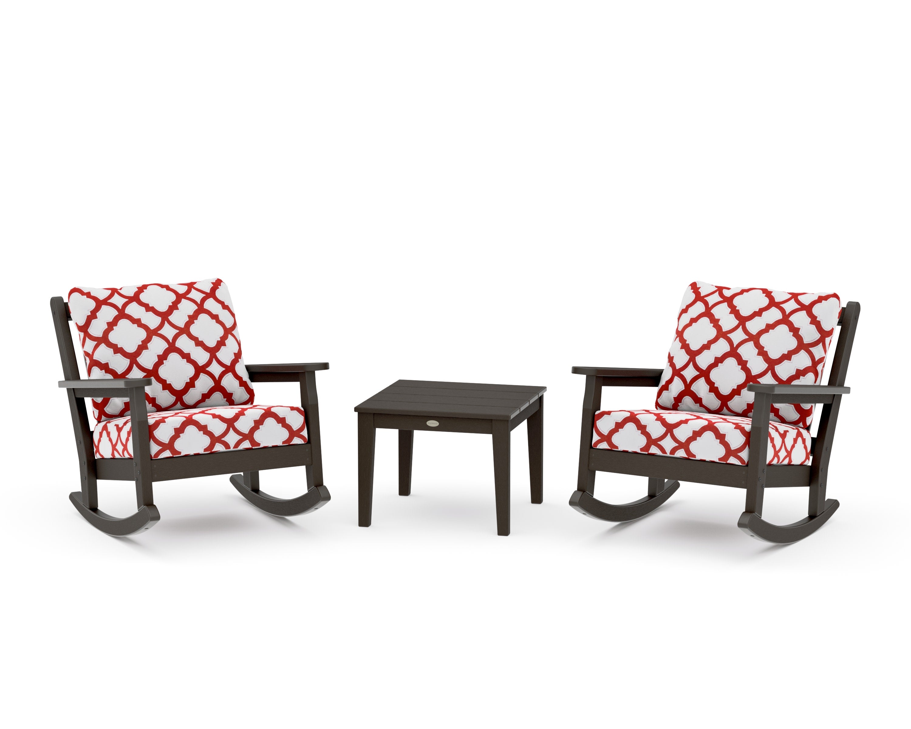 Chippendale 3-Piece Deep Seating Rocker Set in Vintage Coffee / Trellis Crimson