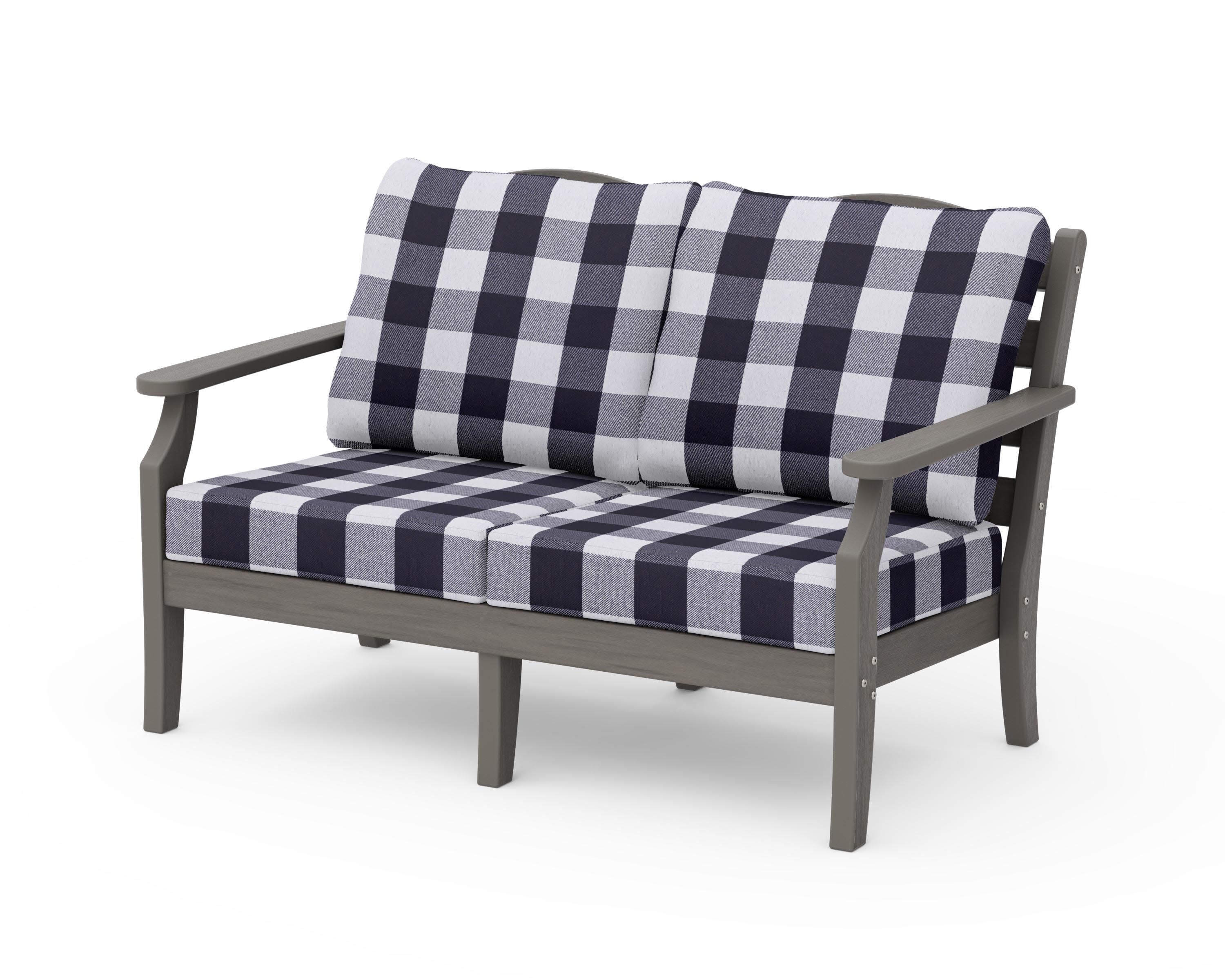 Savannah Deep Seating Loveseat in Driftwood / Buffalo Plaid Navy