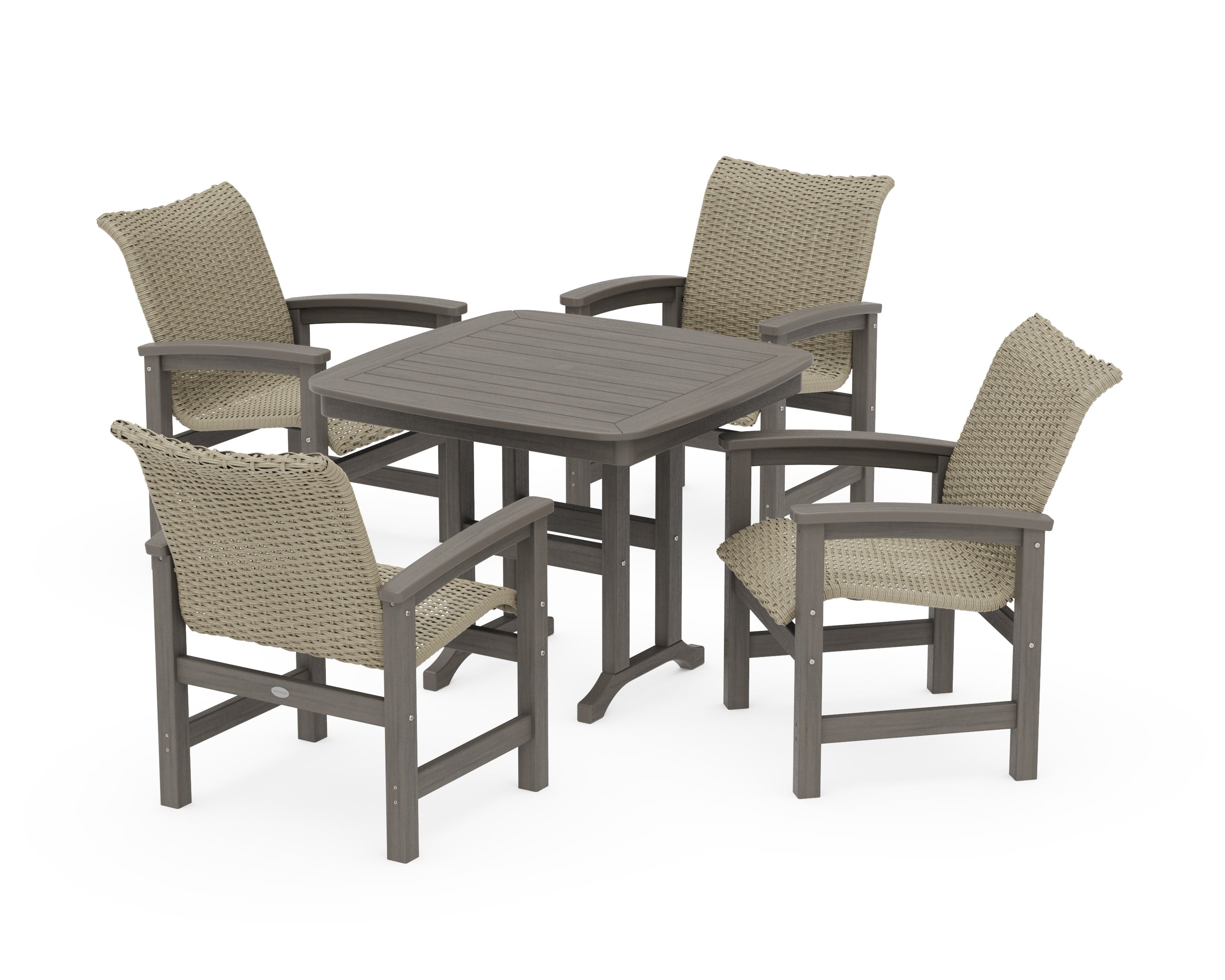 Coastal Woven 5-Piece Dining Set in Driftwood / Dune Grass