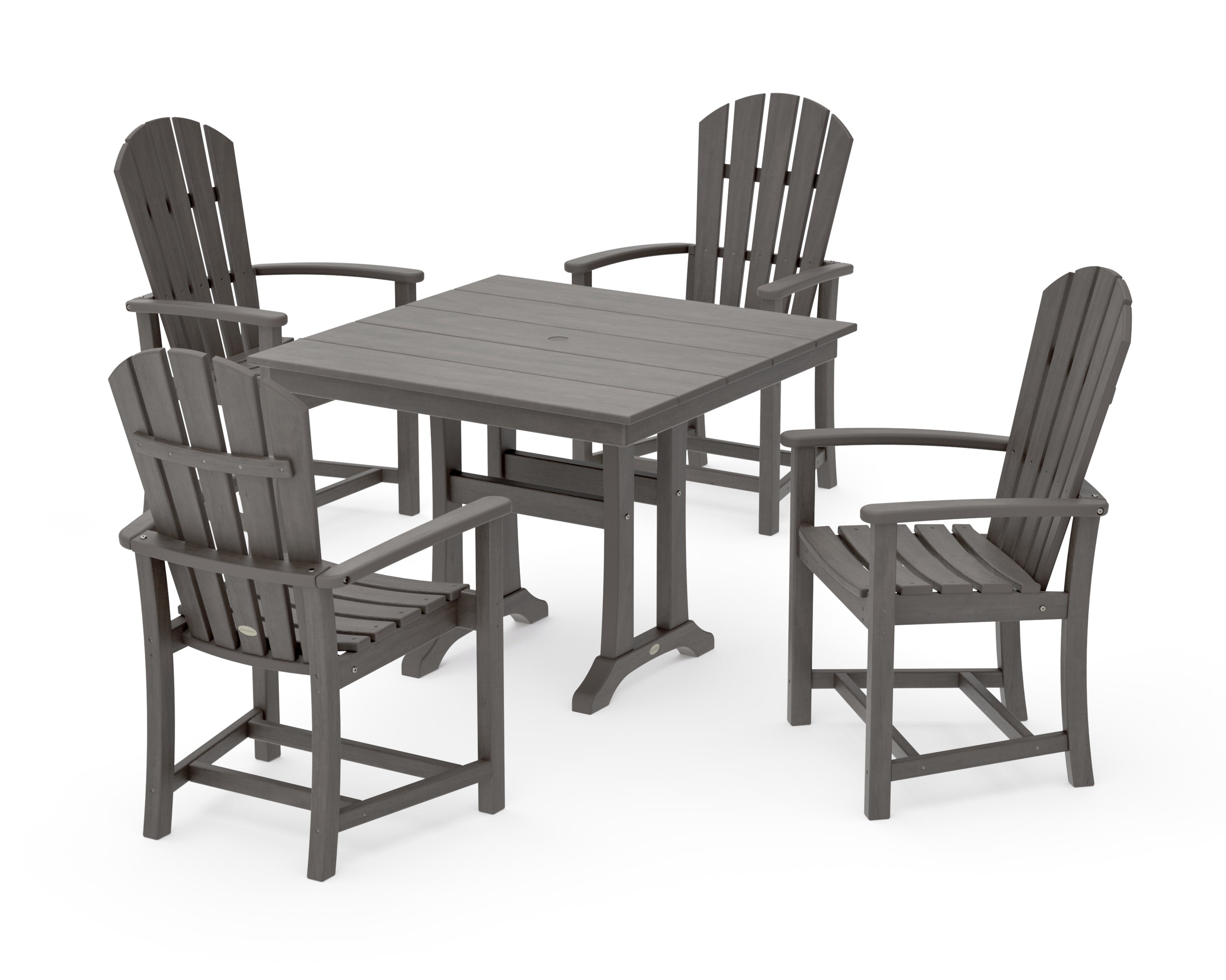 Palm Coast 5-Piece Farmhouse Dining Set With Trestle Legs in Driftwood
