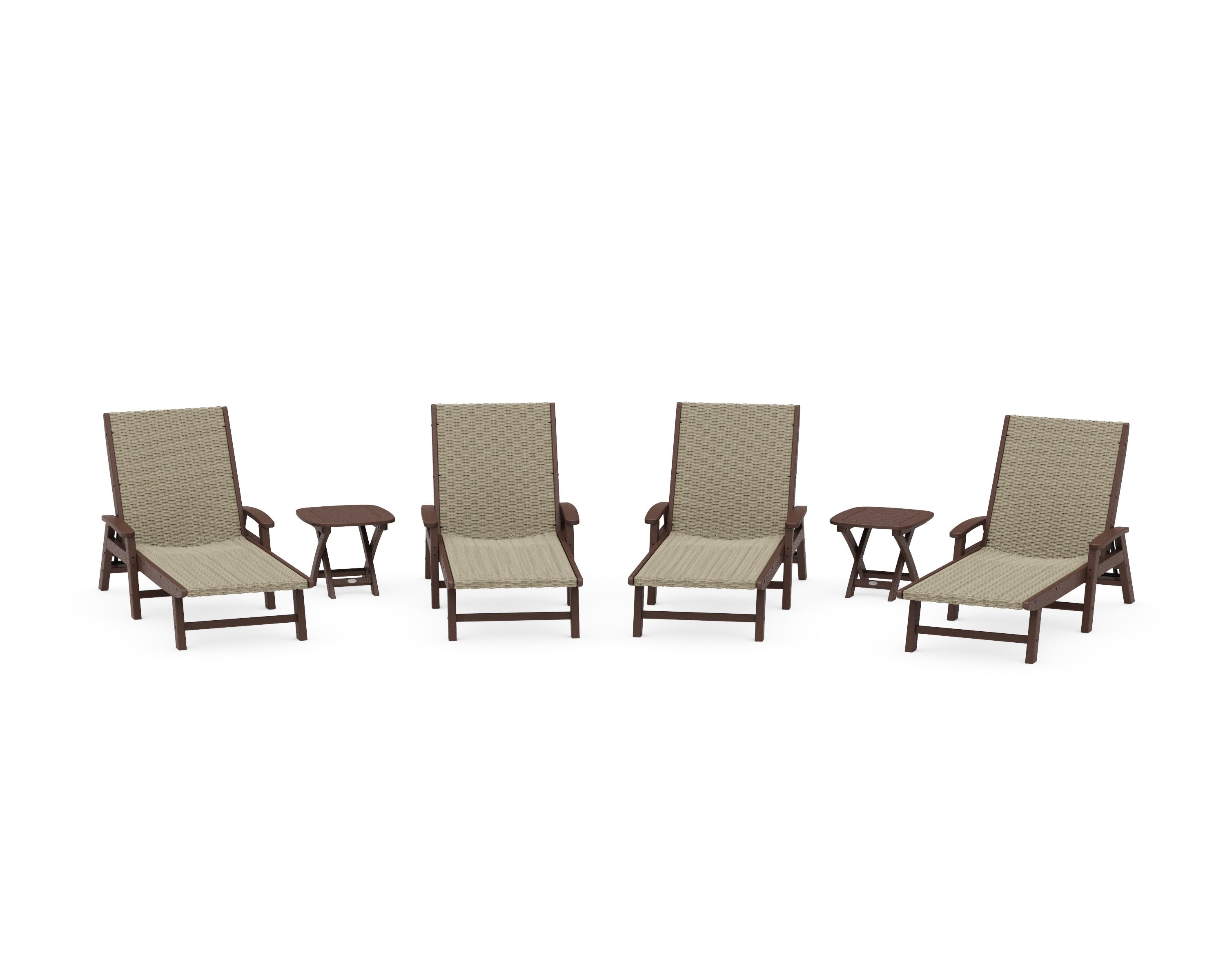 6- Piece Coastal Woven Chaise with Arms Chaise Lounge Set in Mahogany / Dune Grass