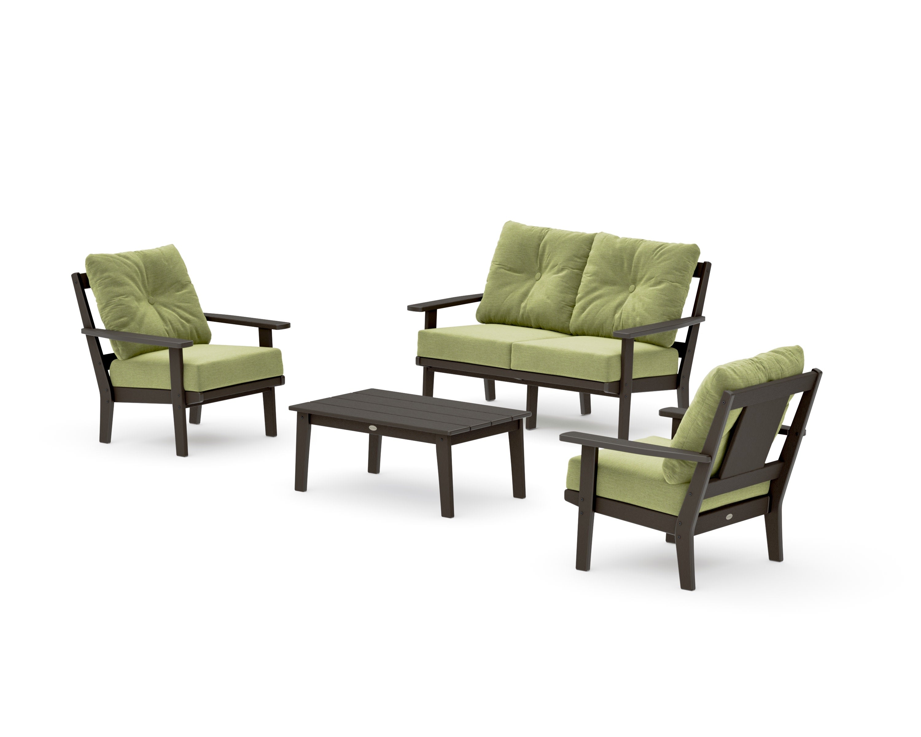 Prairie 4-Piece Deep Seating Set with Loveseat in Vintage Coffee / Chartreuse Boucle