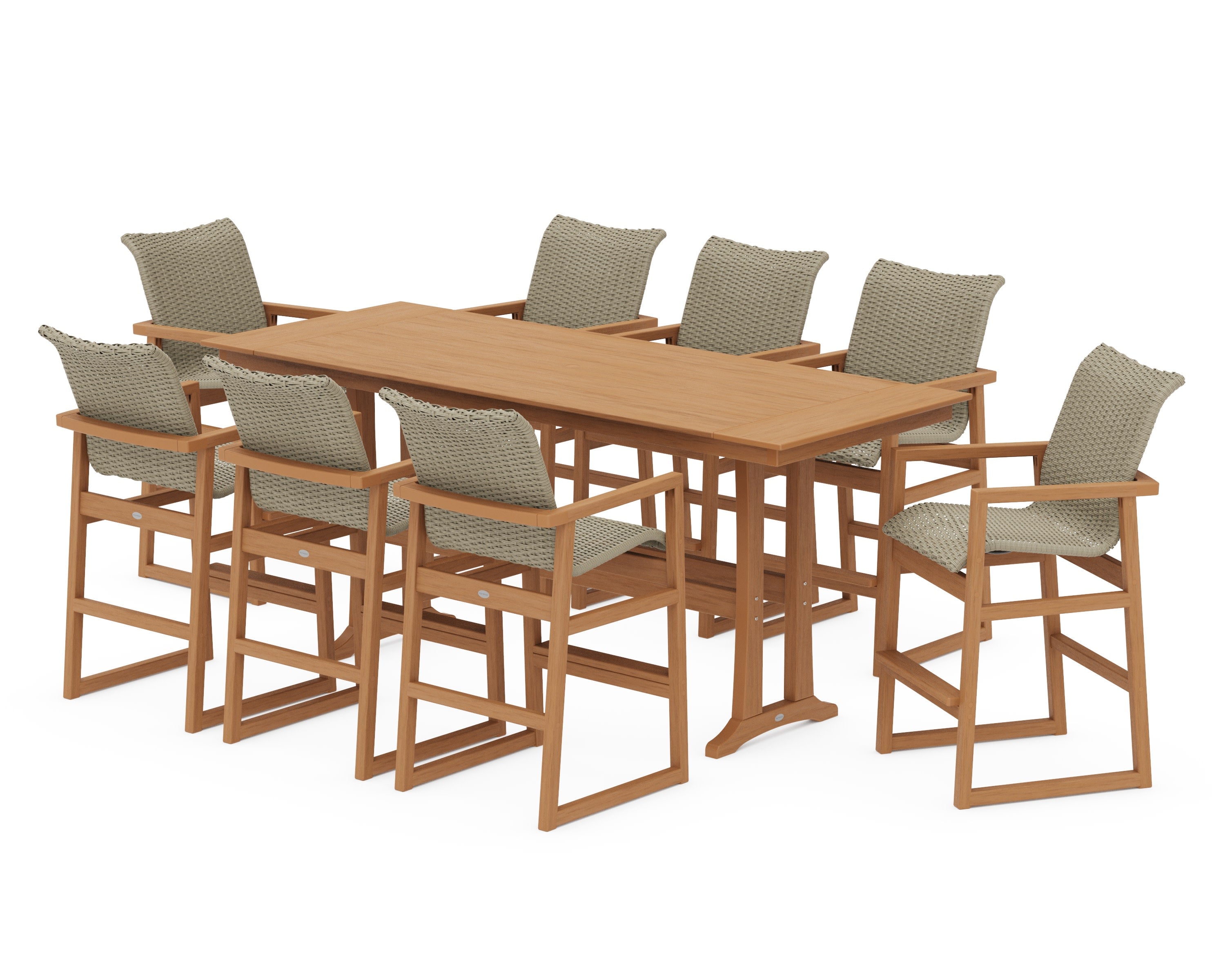 EDGE Woven 9-Piece Farmhouse Bar Set with Trestle Legs in Natural / Dune Grass