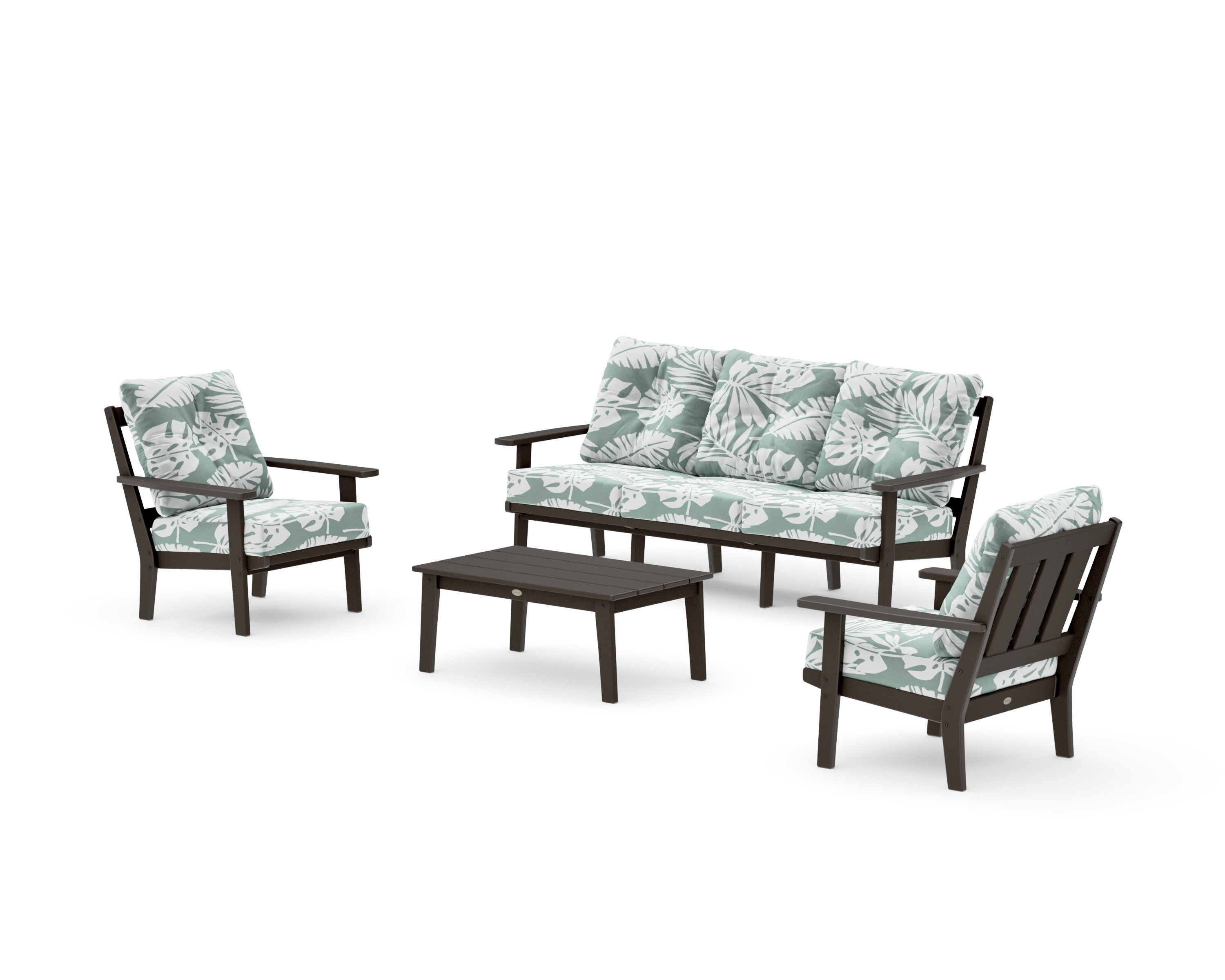 Oxford 4-Piece Deep Seating Set with Sofa in Vintage Coffee / Leaf Glacier Spa